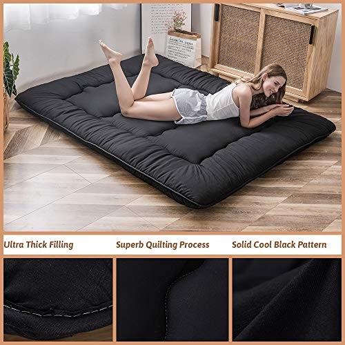 Japanese Floor Mattress Futon Mattress, 4″ Thicken Tatami Mat Full Black