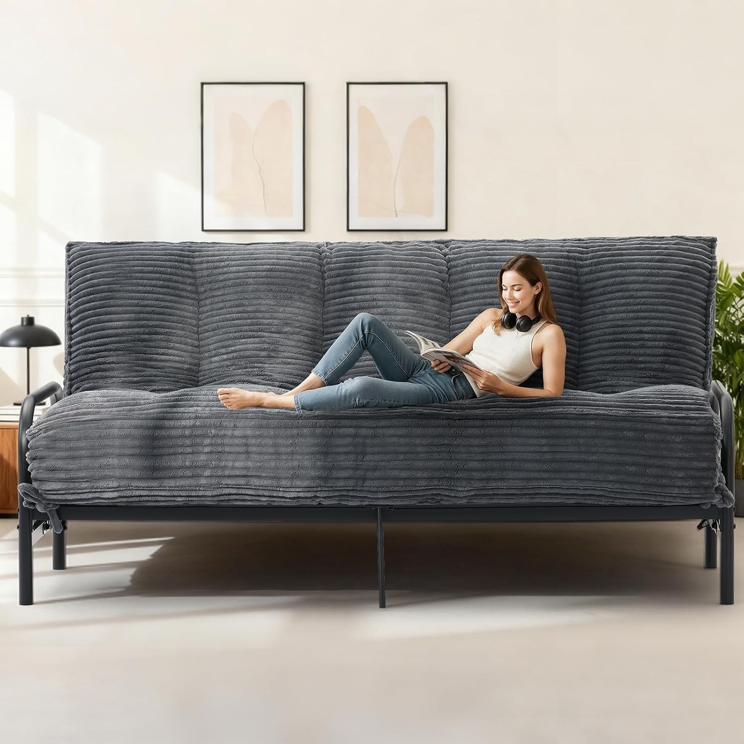 10″ Futon Mattress Queen Size Futons Sofa Couch Bed with Straps Thick Corduroy