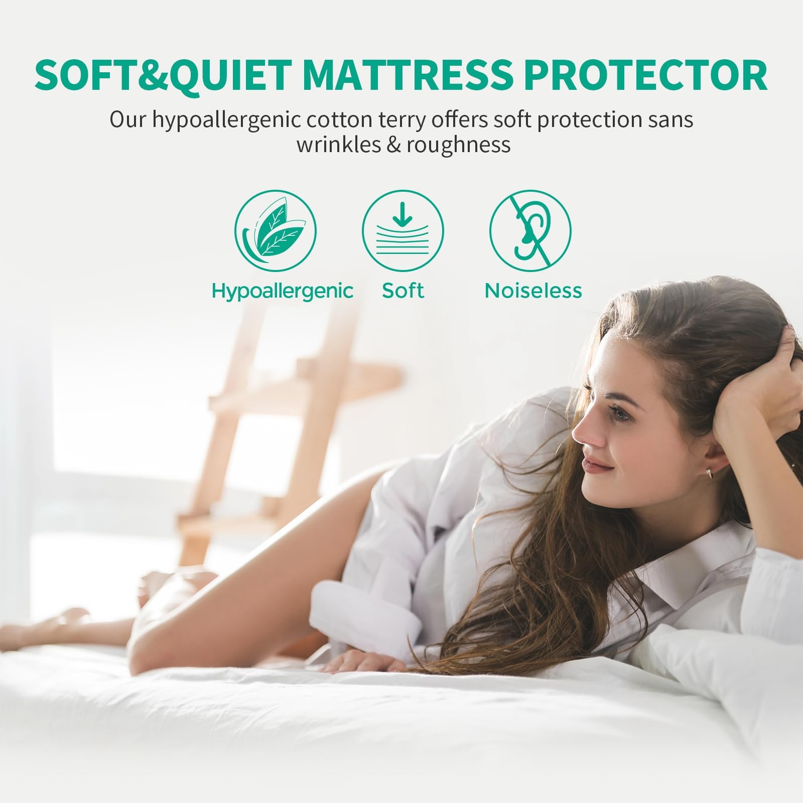 LAVANCE Waterproof Mattress Protector Queen Size, Premium Cotton Queen, White