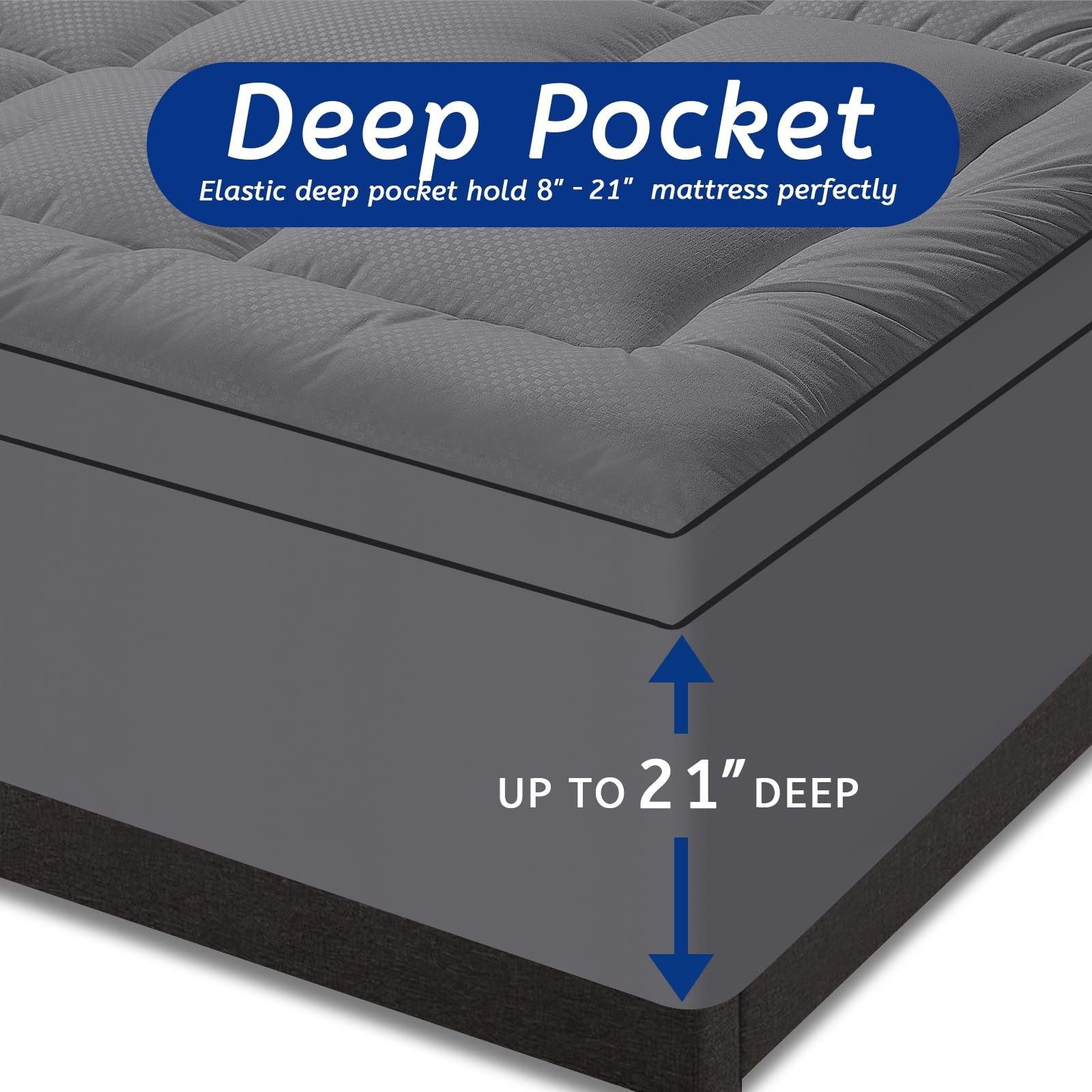 Extra Thick Twin Mattress Topper, 39″x75″, Dark Grey, Breathable, Quilted Fit…