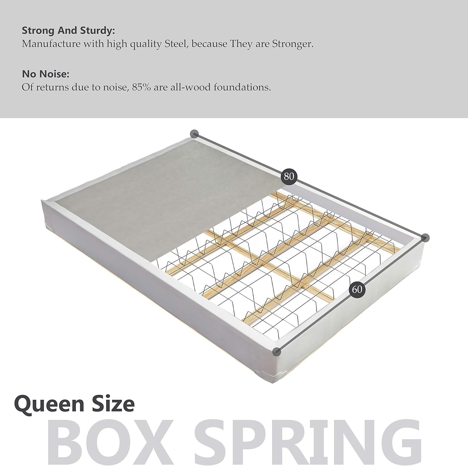 Metal Box Spring/Foundation for Queen Mattress – Mink Color