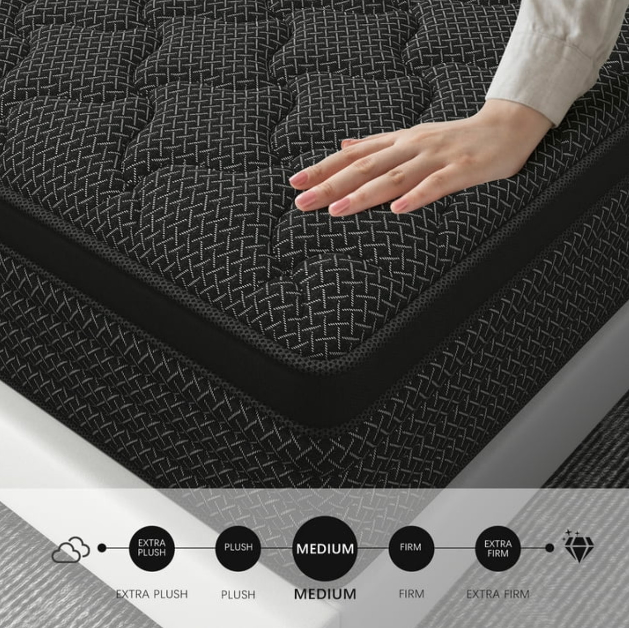 12″ Twin Colchon Pocket Spring Mattress Hybrid Twin Cama Mattress Euro Top Black