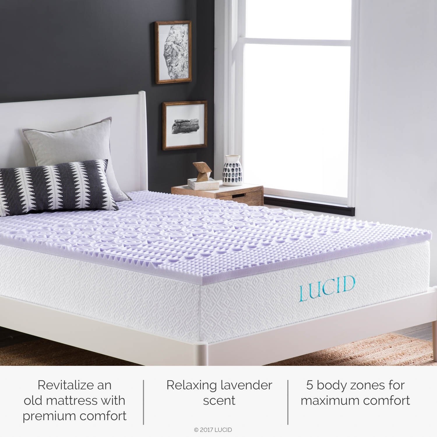 LUCID 2 Inch 5 Zone Lavender Memory Foam Full Mattress Topper