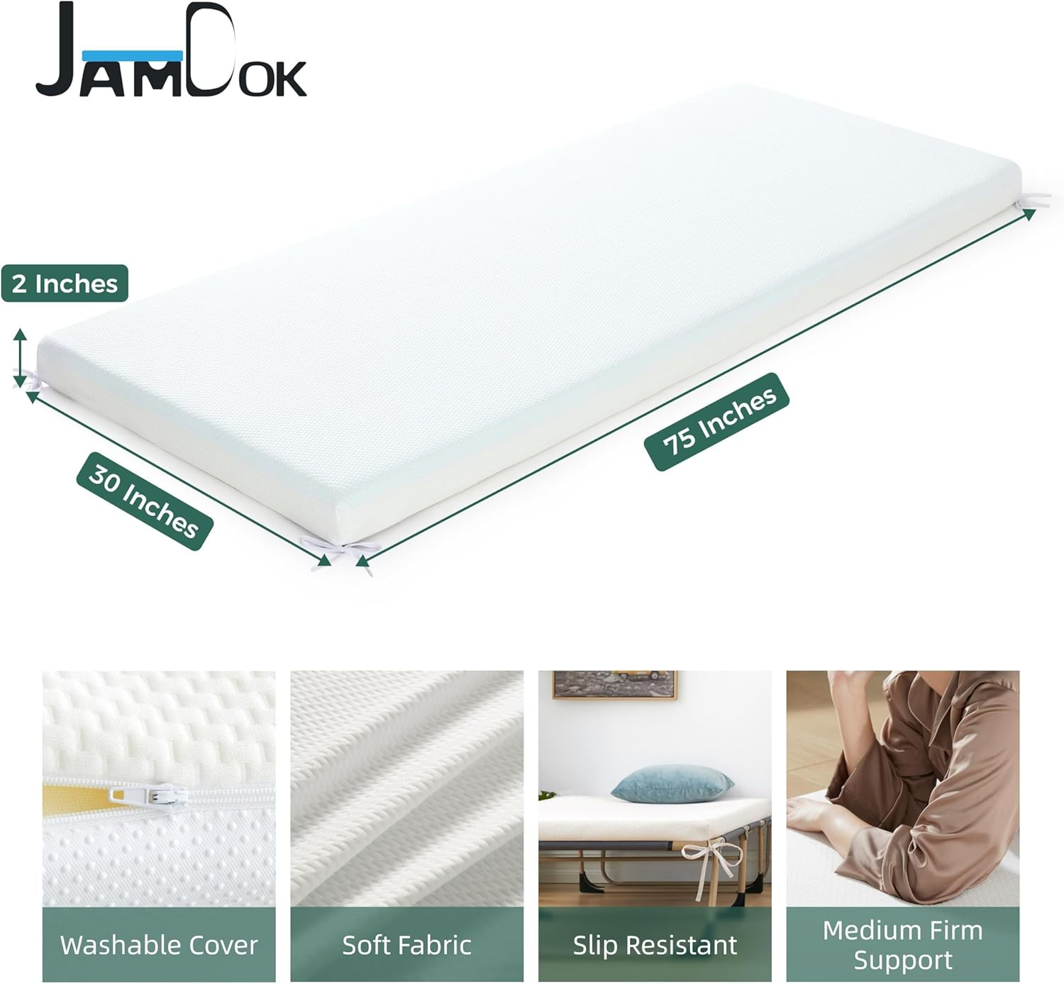 2 Foam Cot Mattress Topper Narrow Twin Roll-Up Portable Sleep Pad 75×30 Inch