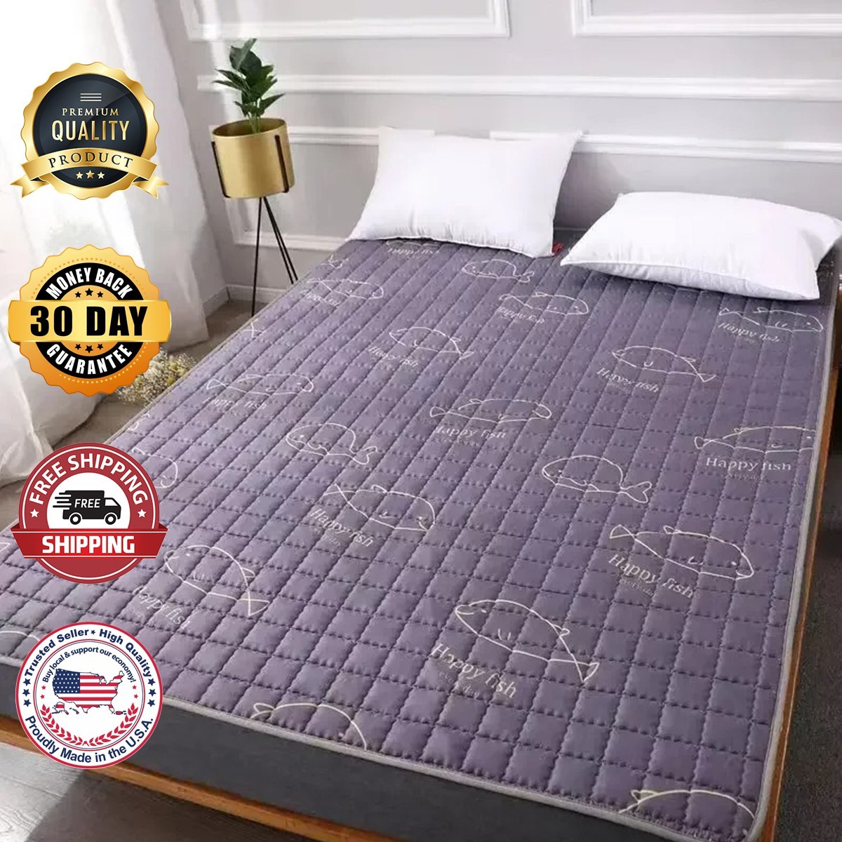 Queen Size Mattress Topper, 1200 GSM Cooling Cushion, Mattress Pad for Back Pain