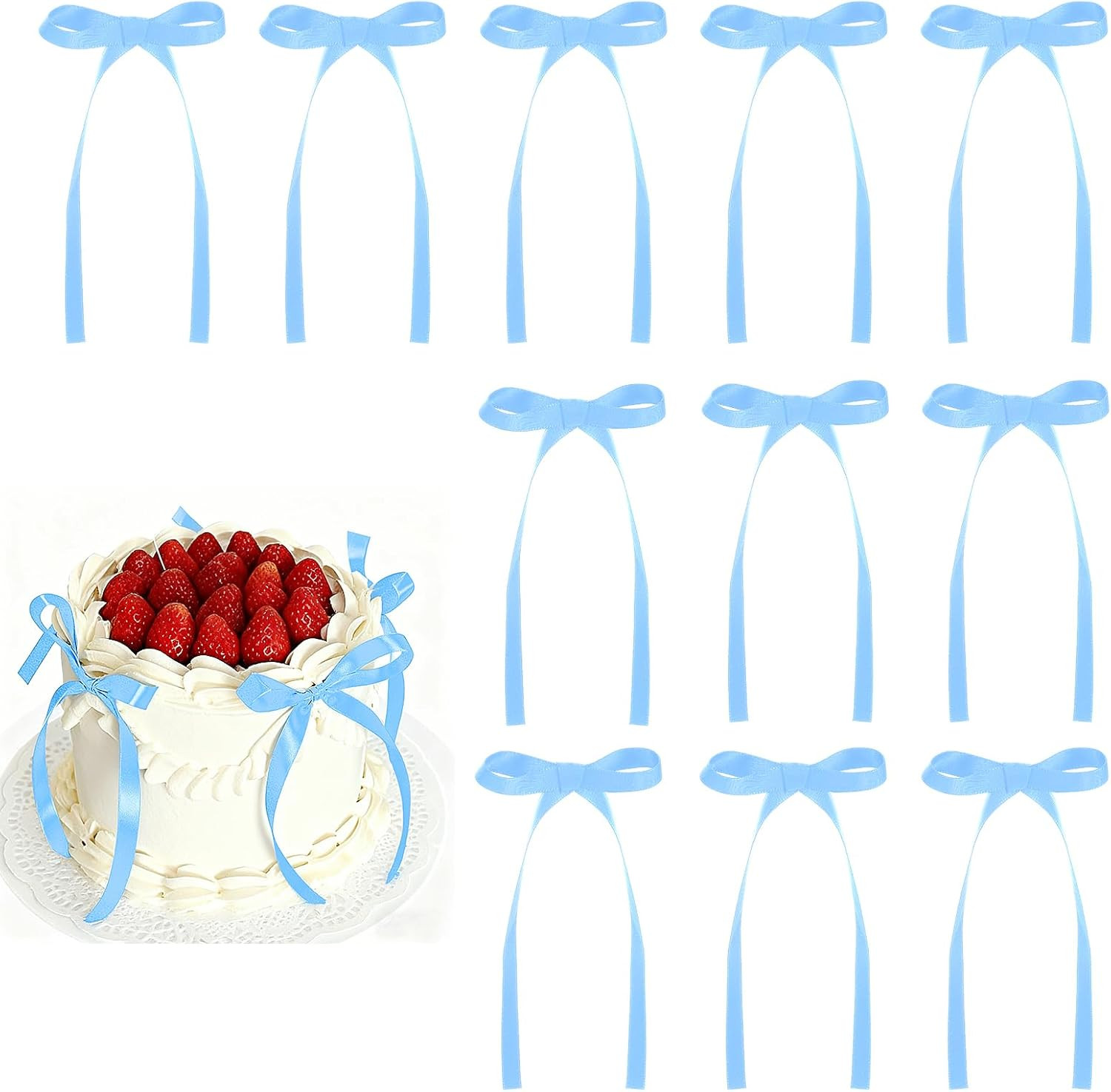 30 Pack Bow Cake Toppers Light Blue Ribbons Bows for Cake Coquette Themed Bow Cu