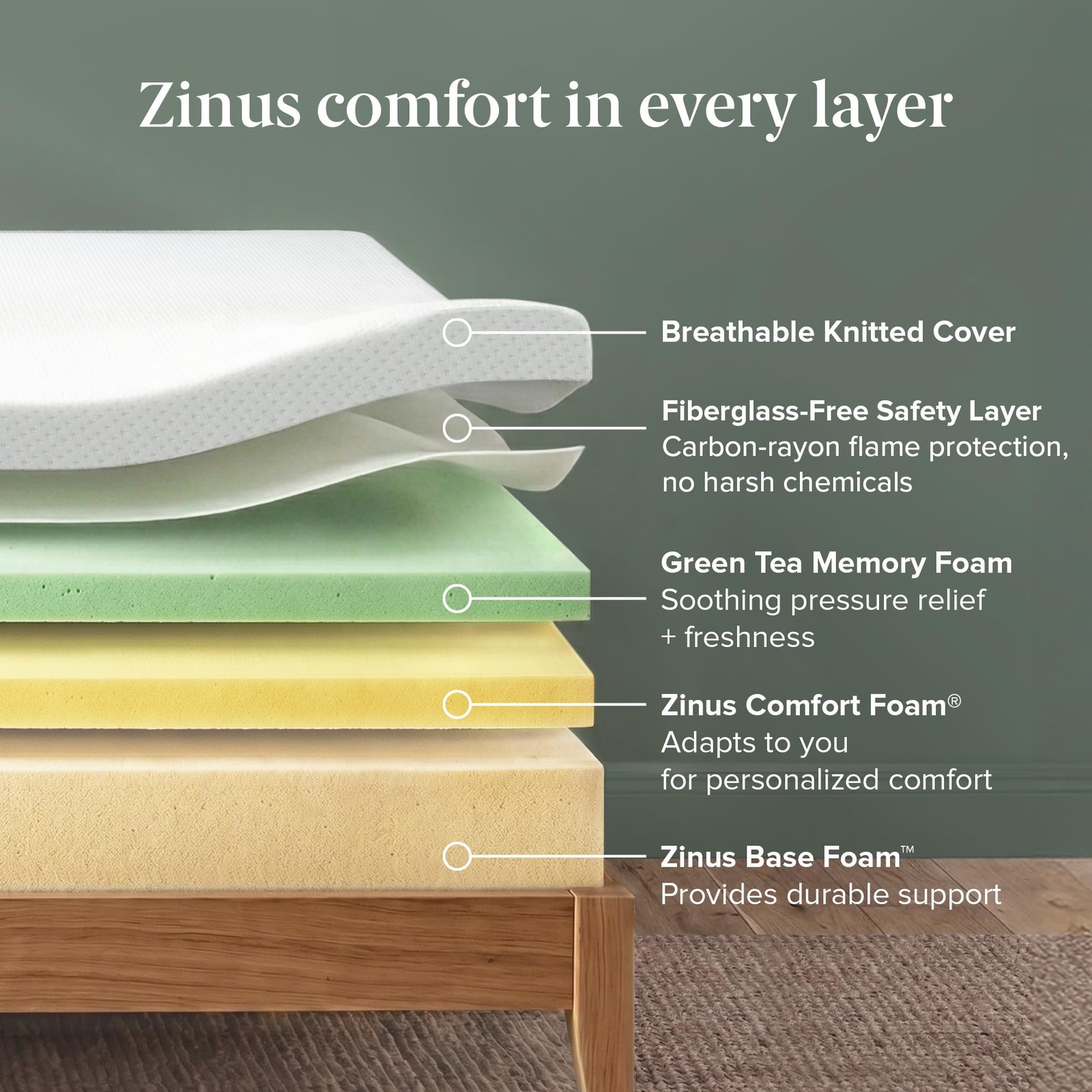 King Mattress 12 Inch Memory Foam Green Tea Medium Firm Cooling Bed Mattress