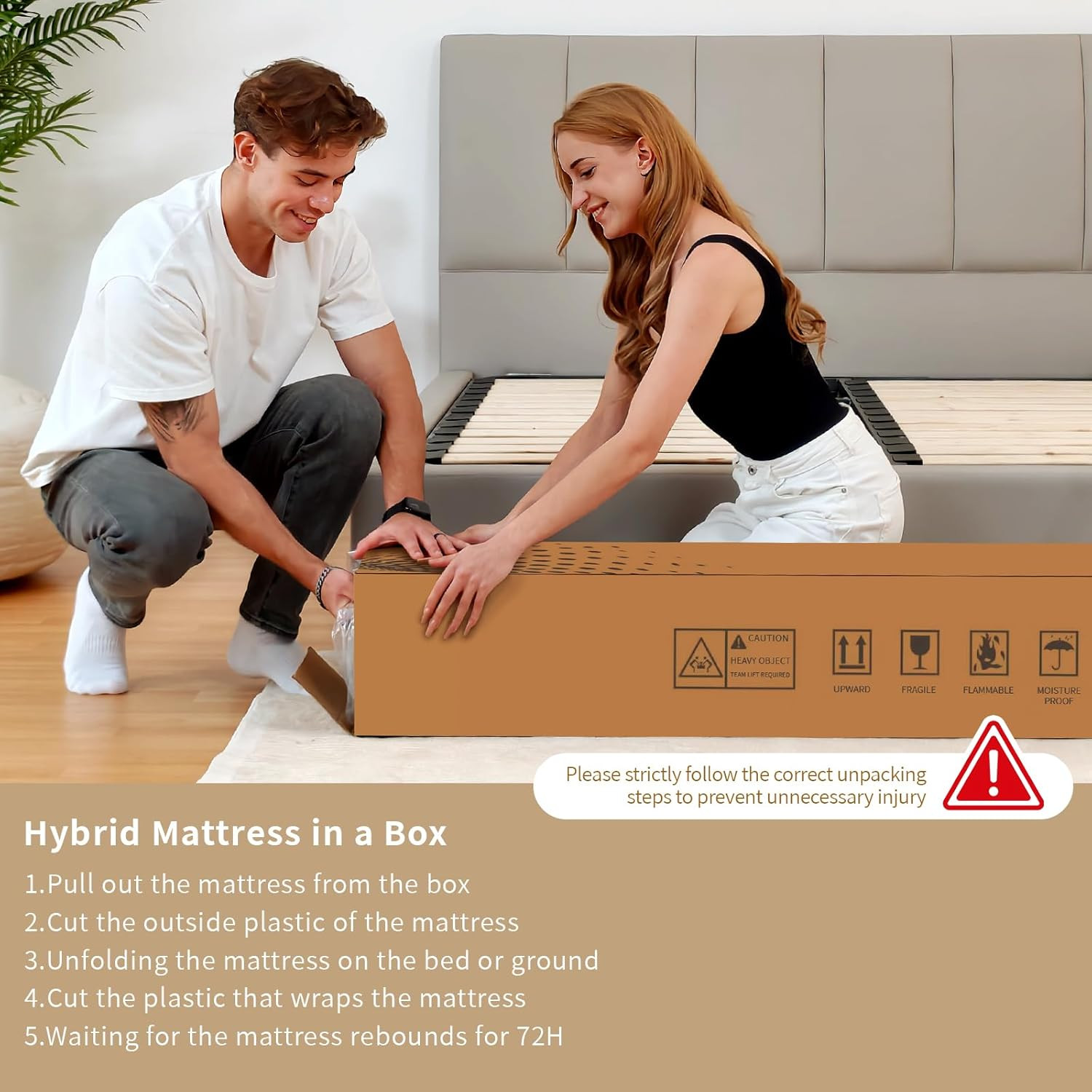 12″ Queen Hybrid Mattress – Medium Firm, Memory Foam & Pocket Springs Support