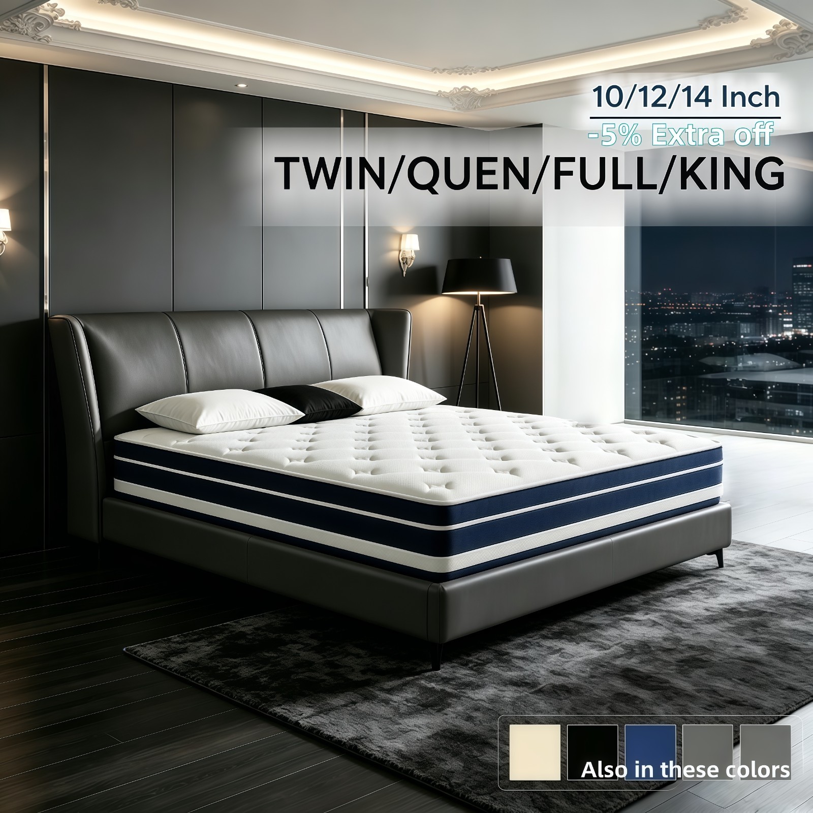 12»14» Twin Full Queen King Mattress Hybrid Spring Gel Memory Foam Bed In Box