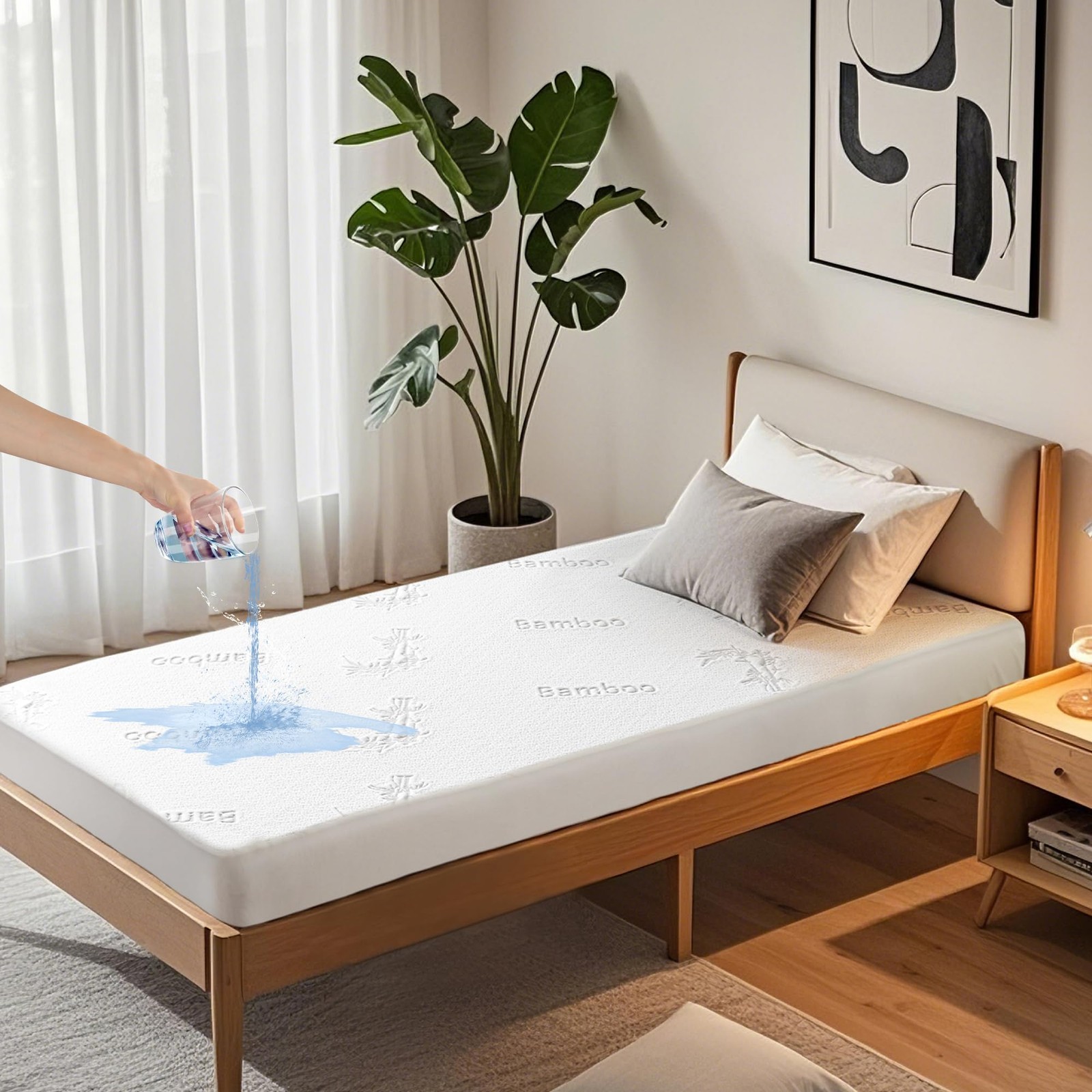 BEDLORE Twin XL Size Waterproof Mattress Protector Viscose XL, White