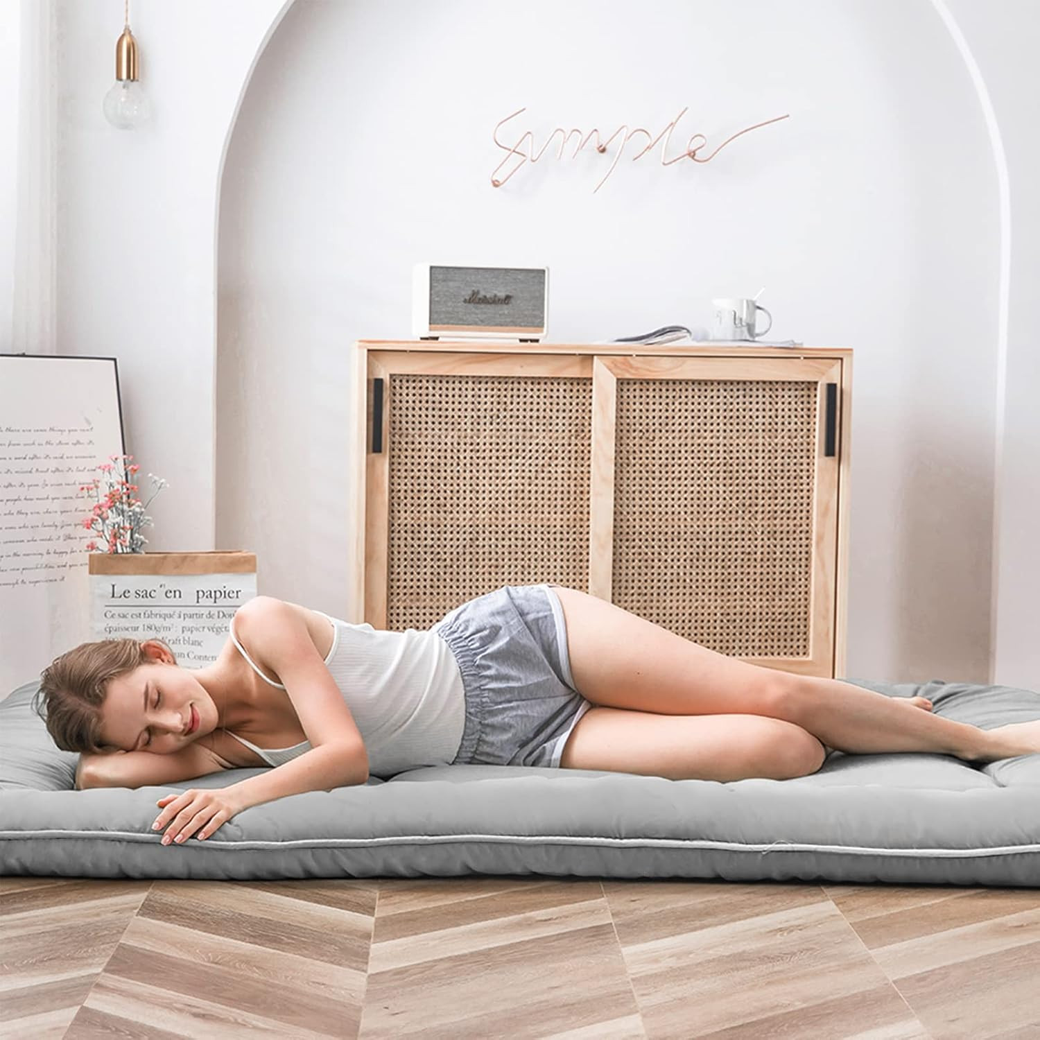 Japanese Floor Mattress, Thicken Daybed Futon Sleeping Pad Foldable Roll up Matt
