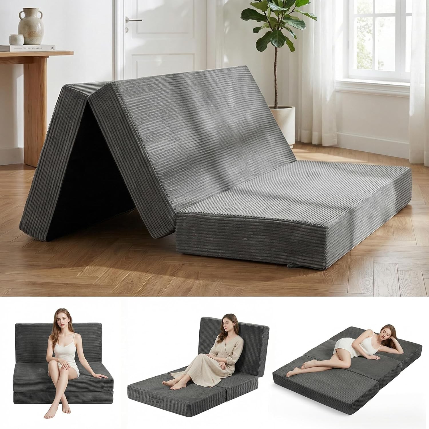 Erent 6-Inch Tri-Fold Mattr Full Size, Covertible Sofa Bed Foldable
