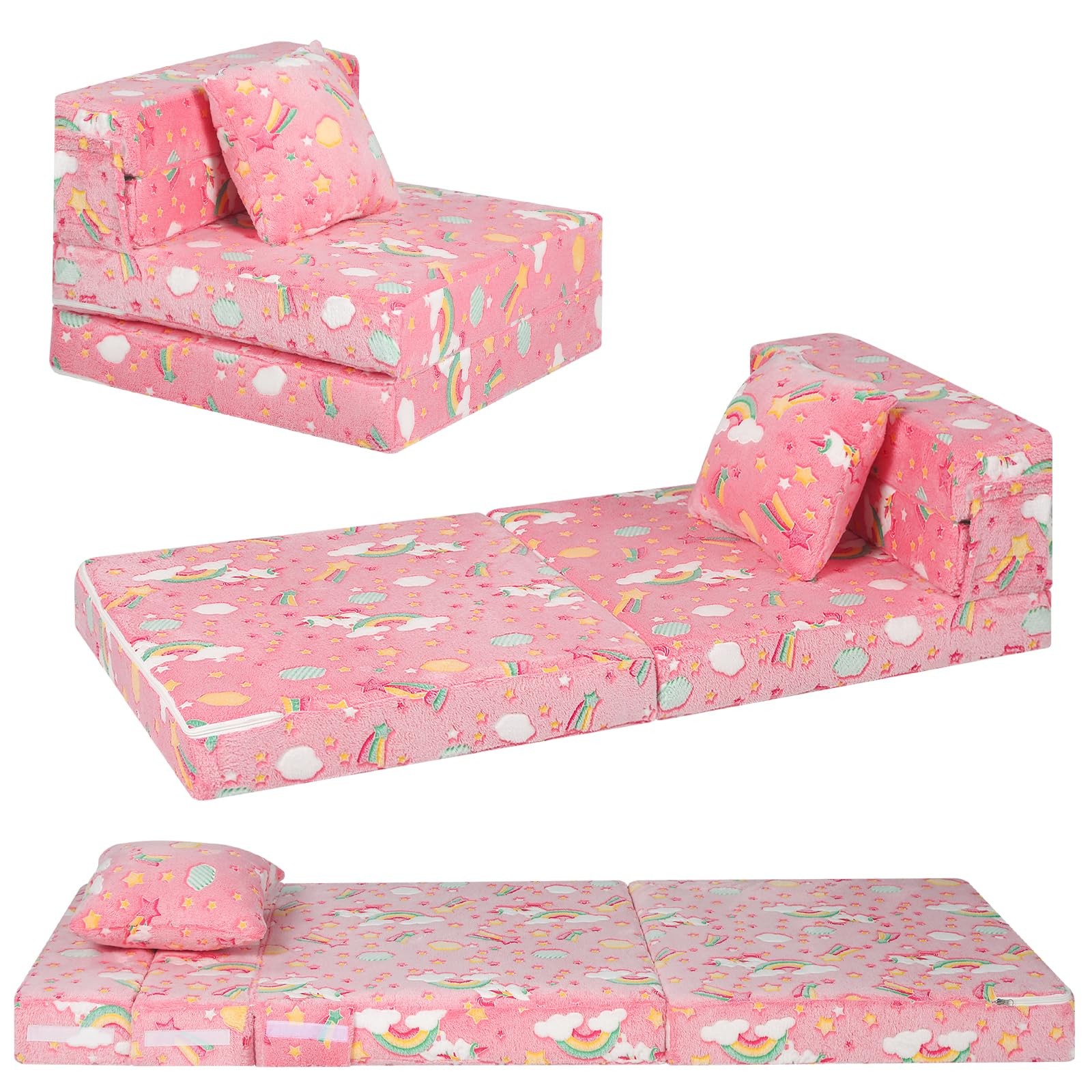 Glow Tri-fold Sofa Bed for , Folding Futon Mattress and Chair, Foldable Floor…