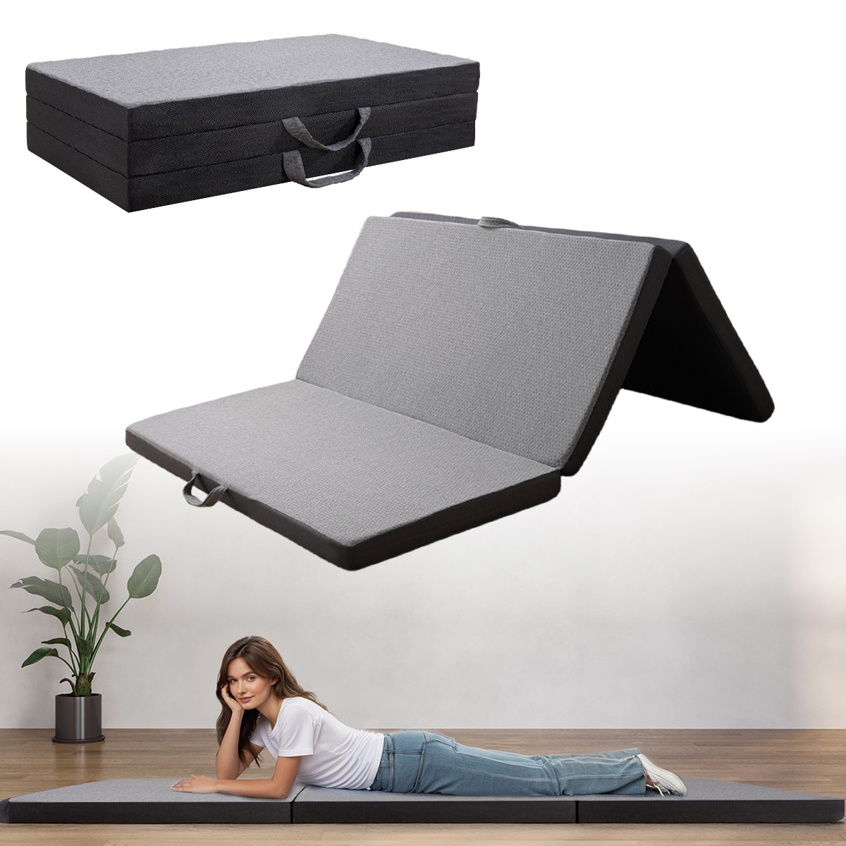 Portable 4/6Inch Folding Mattress Topper with Machine Washable Corduroy Cover