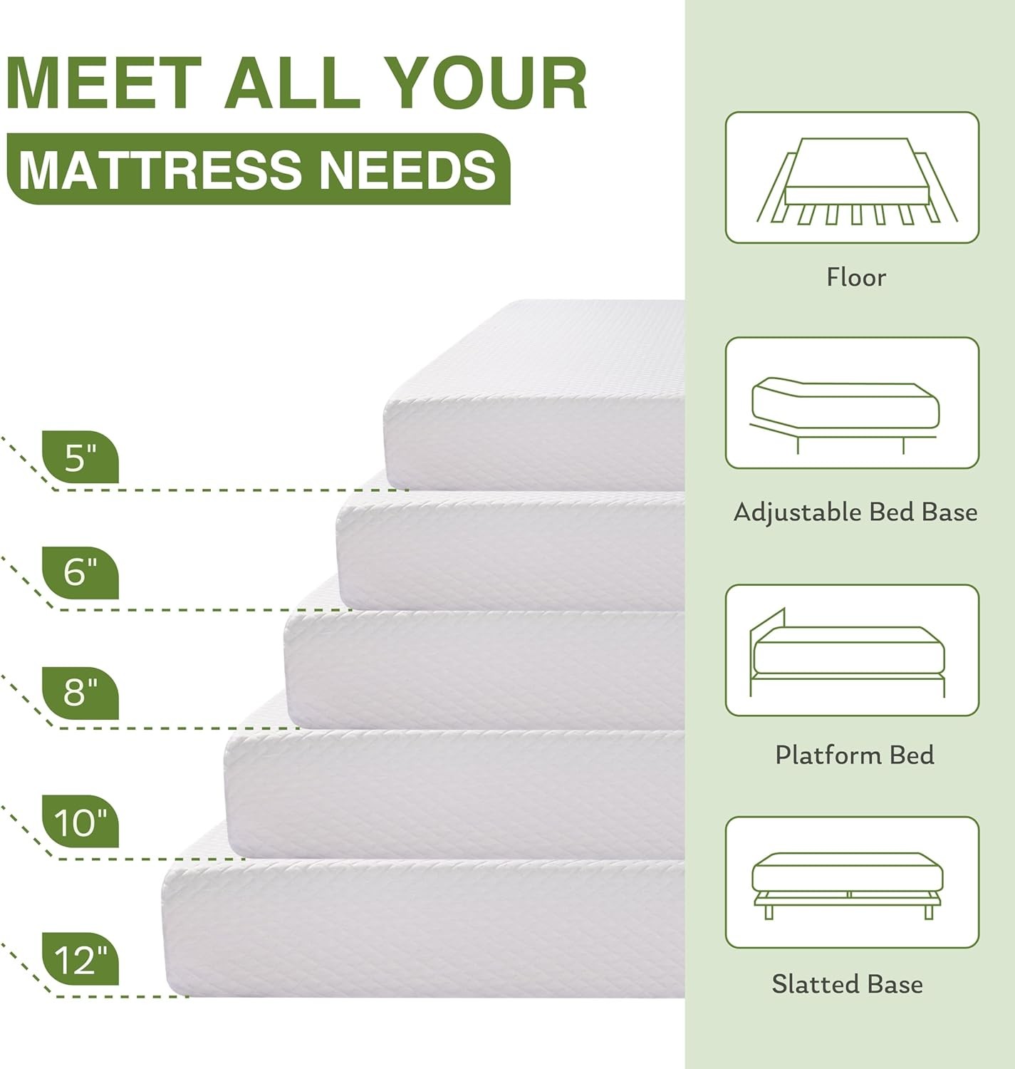 5 Inch Twin Mattress Kids Memory Foam Mattress W/ Cooling Green Tea Gel Relieve