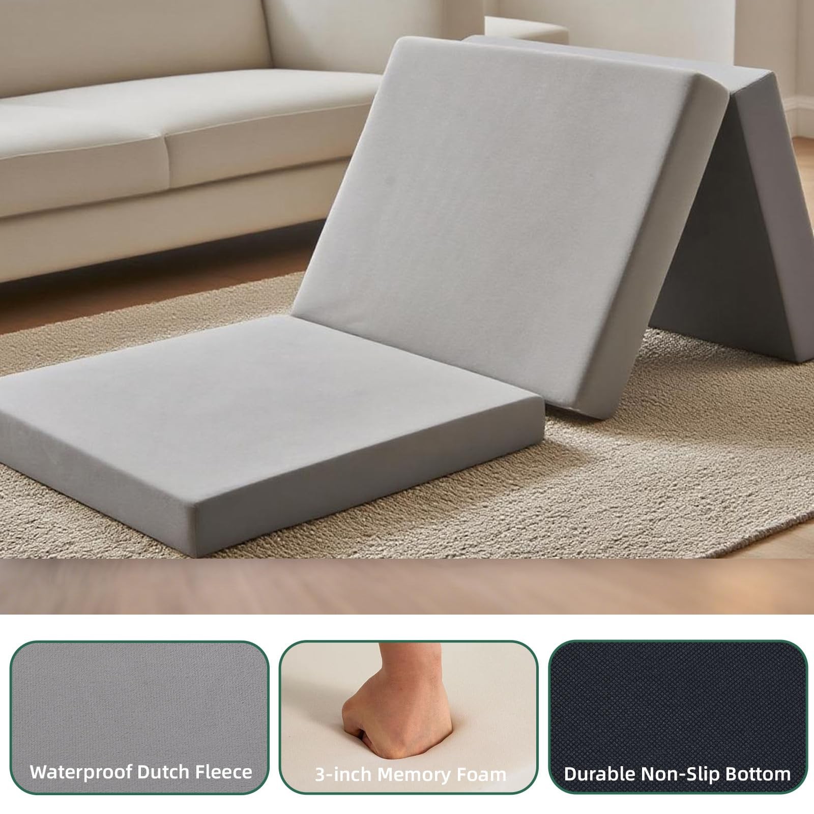 Folding Mattress, Trifold Memory Foam Mattress with Collapsible and Washable …