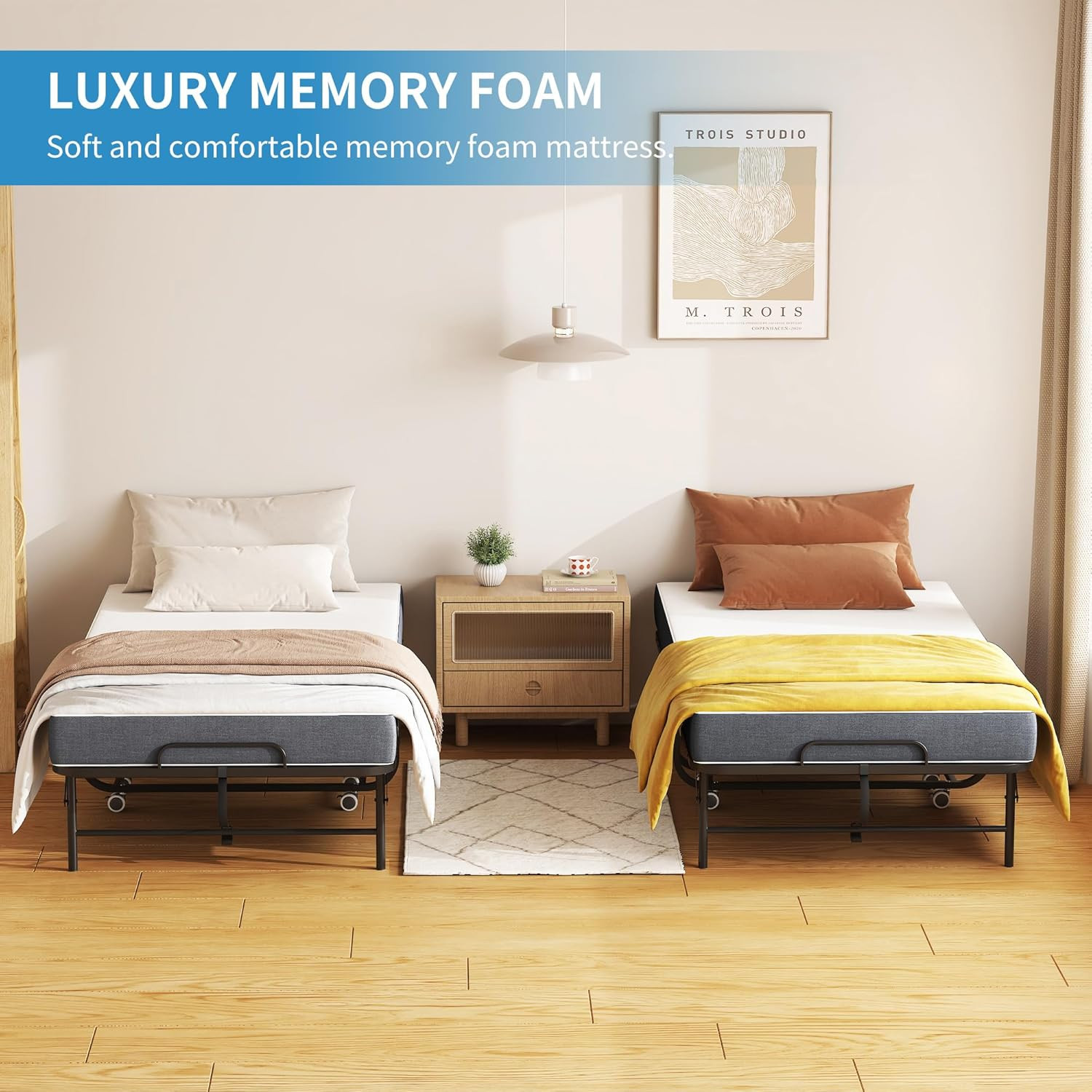 Folding Bed with Mattress,75″*38″ Memory Foam Mattress, Heavy Duty Metal Portabl