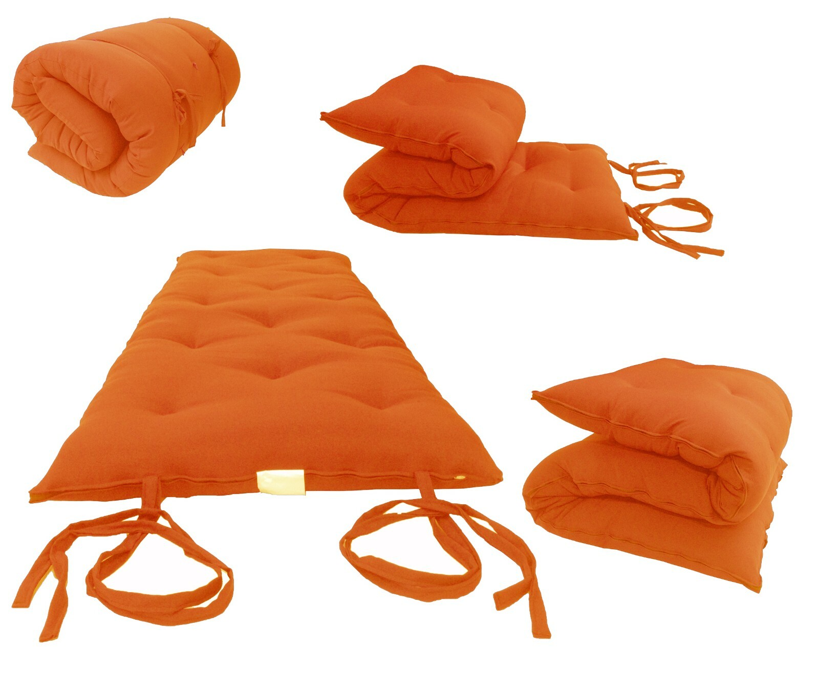 Queen Size Orange Japanese Floor Rolling Futon Mattresses, Thai Mat, Cotton Beds
