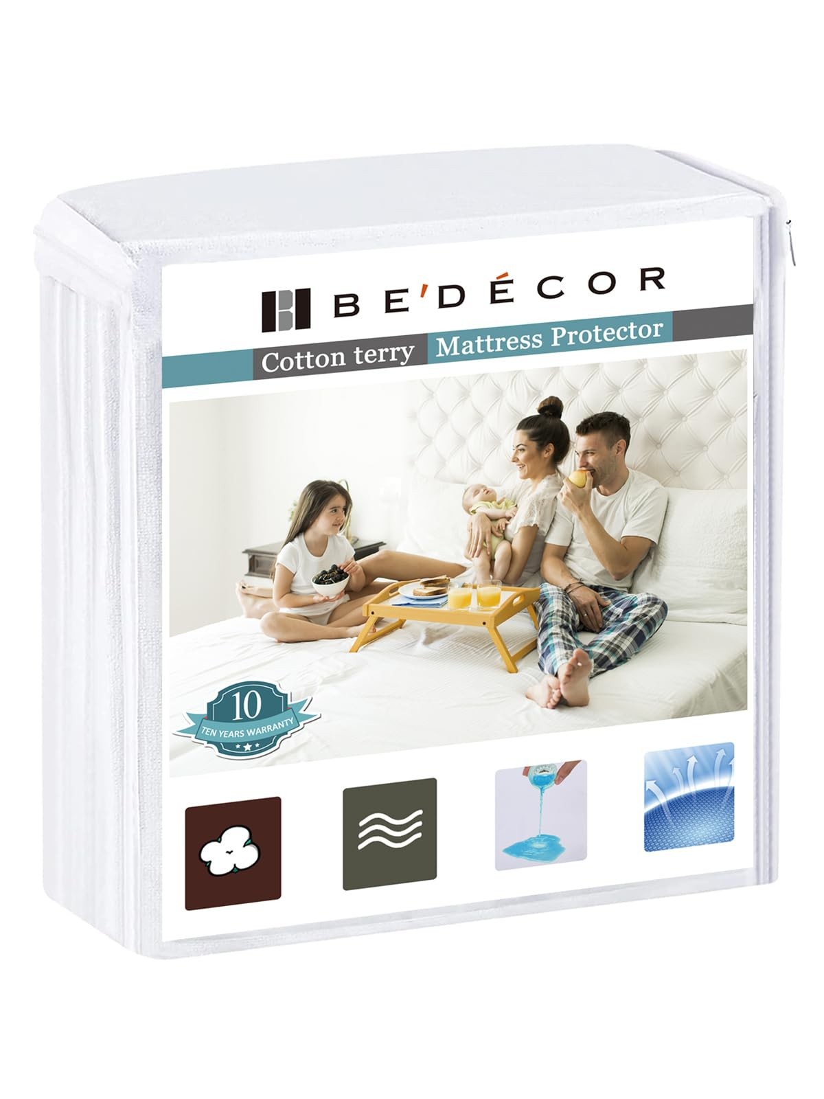 Bedecor Queen Waterproof Mattress Protector,Pee and Liquid Proof Queen, White