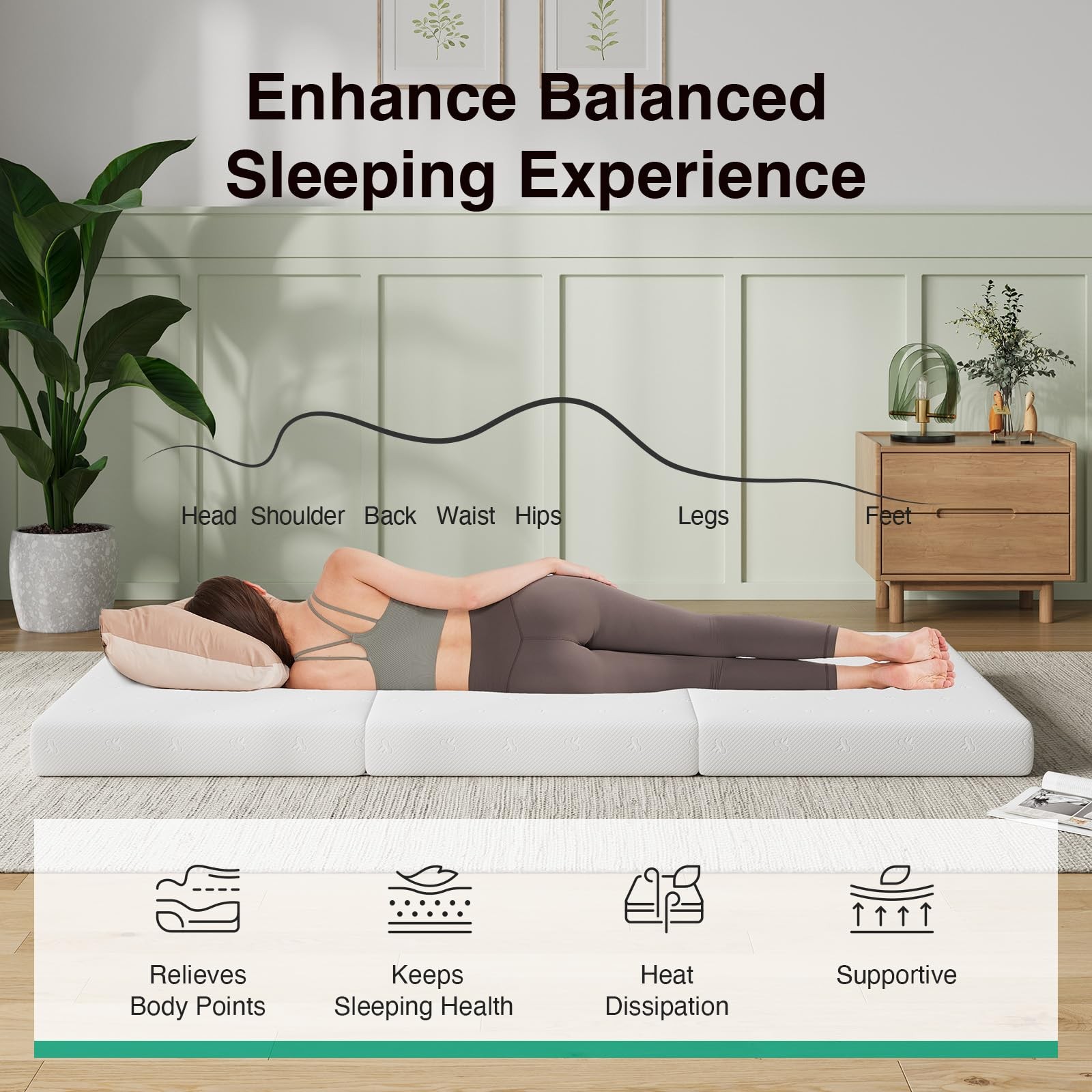 Novilla Foldable Mattress Single Comfort Foam Trifold Mattress Cloud Cover 4 Inc