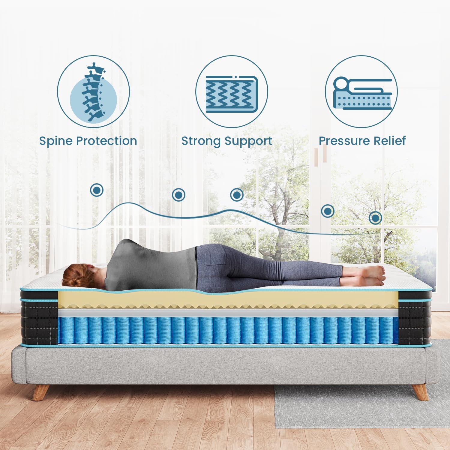 Queen Mattress 12 Inch, Pocket Spring Hybrid Queen Size Mattress in a , Memor…