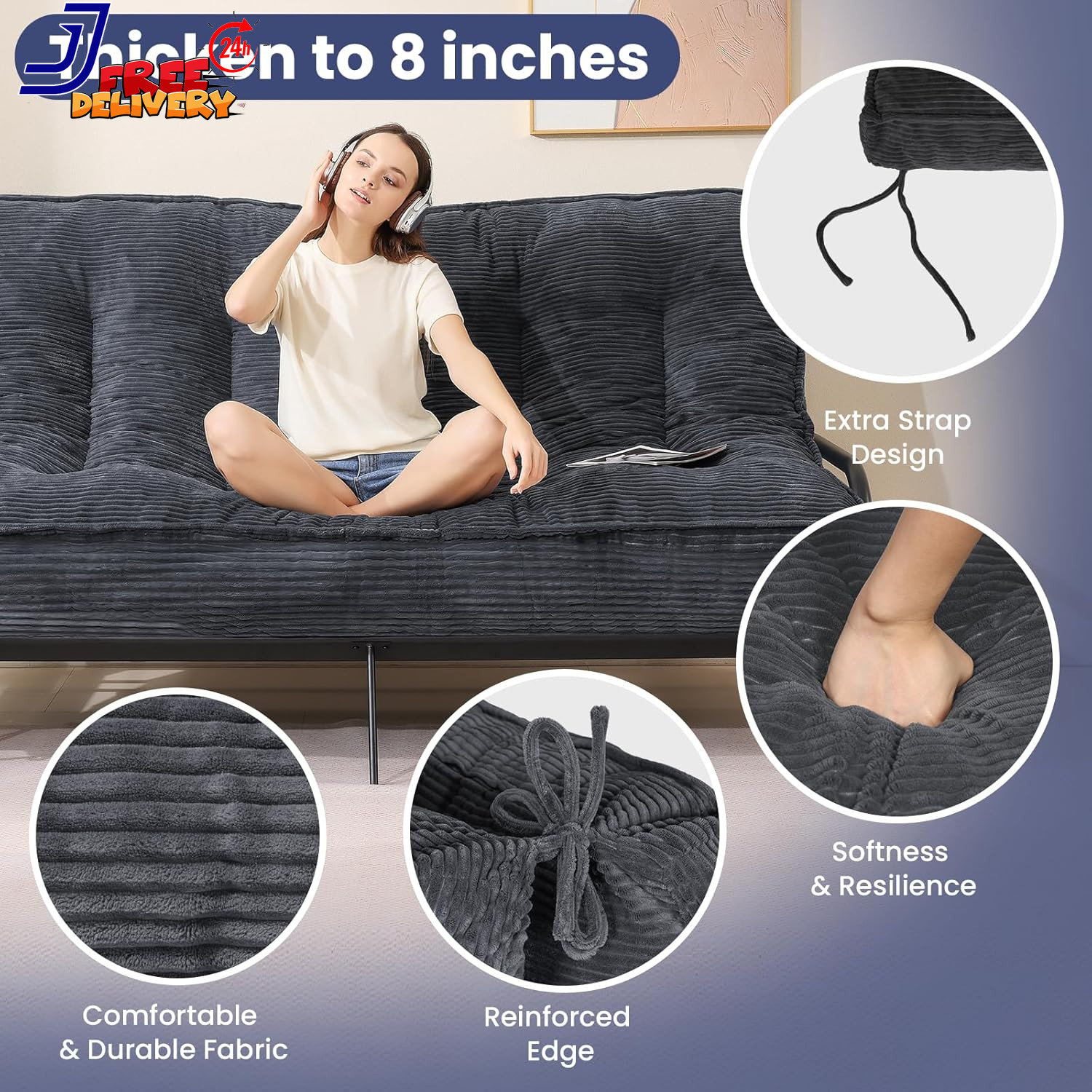 8″ Futon Mattress Full Size Thick Futons Sofa Couch Bed Sleeper Sofa Bed Floor