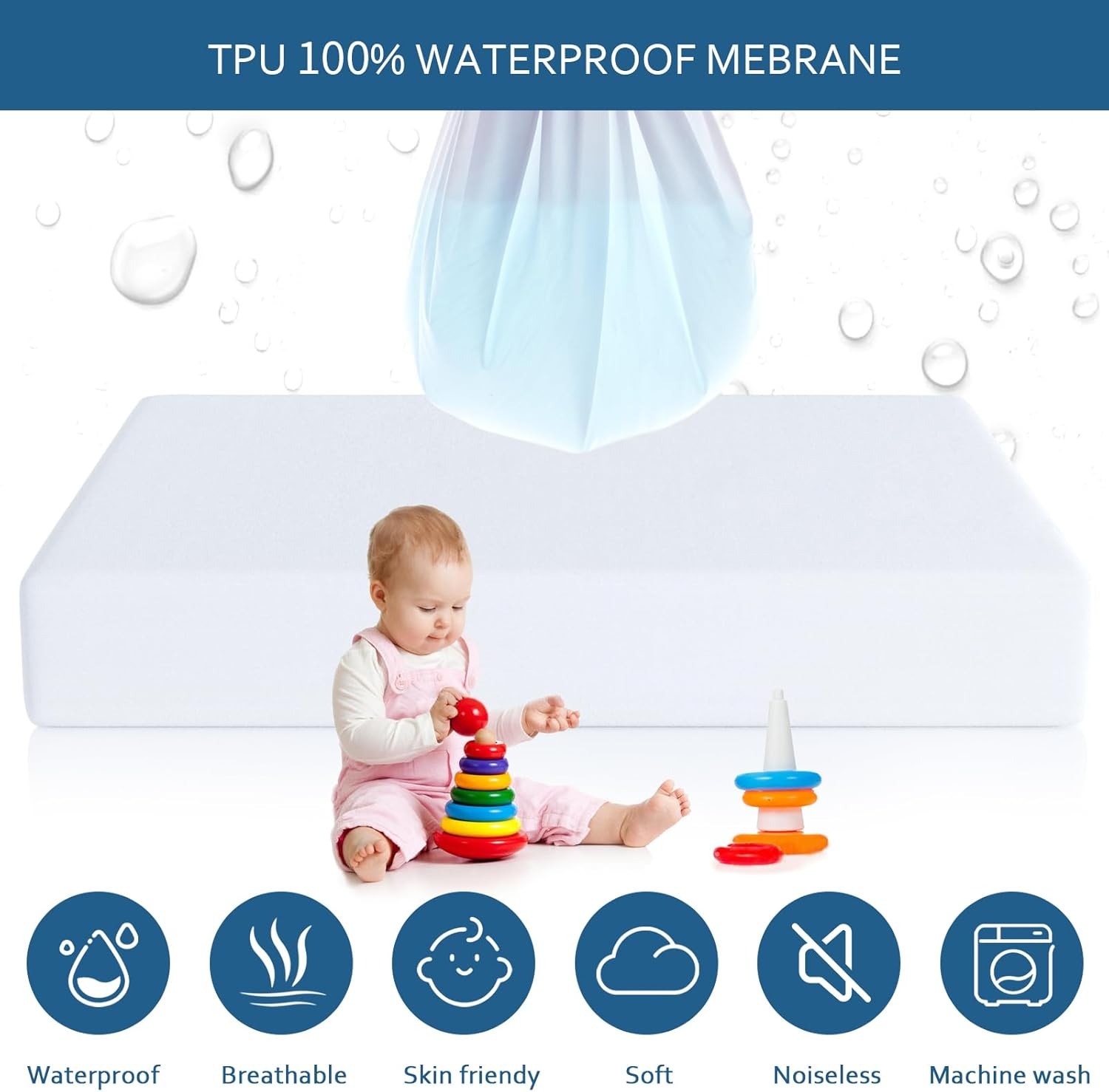 Waterproof Mattress Protector Twin Size,Mattress Cover Protector, Twin, White
