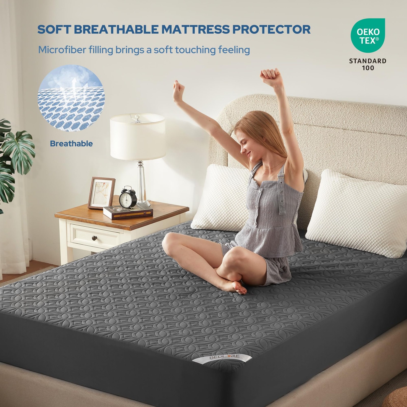 BEDLORE Waterproof Mattress Protector, Queen Size Pad Queen, 1 Gray