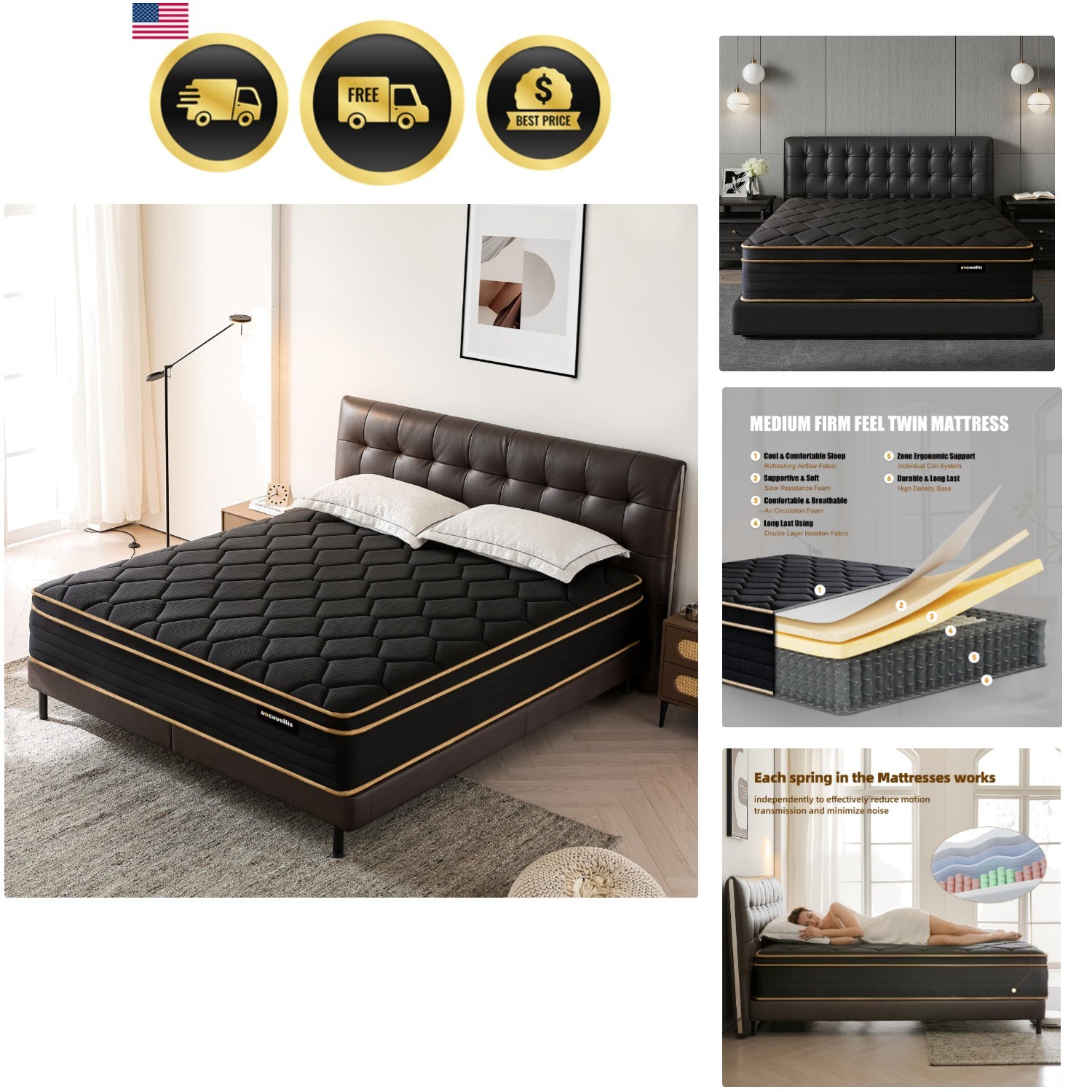 Twin Mattress 10 Inch Memory Foam Hybrid Breathable Cooling Gel Support