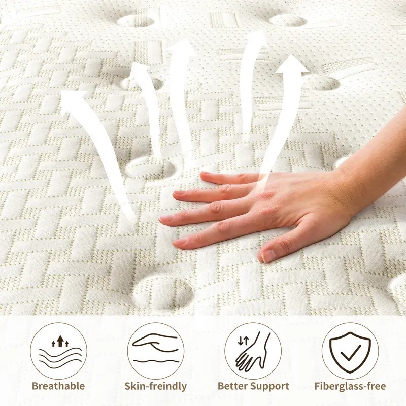 12″ 14″ Full Queen King Size Mattress Hybrid Foam Pocket Spring Coils Bed In Box