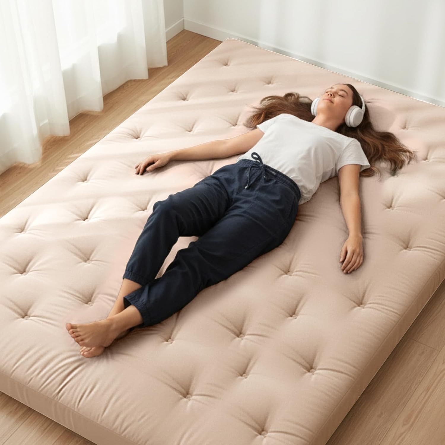 Japanese Floor Futon Mattress Full Size 75″x 54″, 100% Cotton Cover 2.5» Thi…