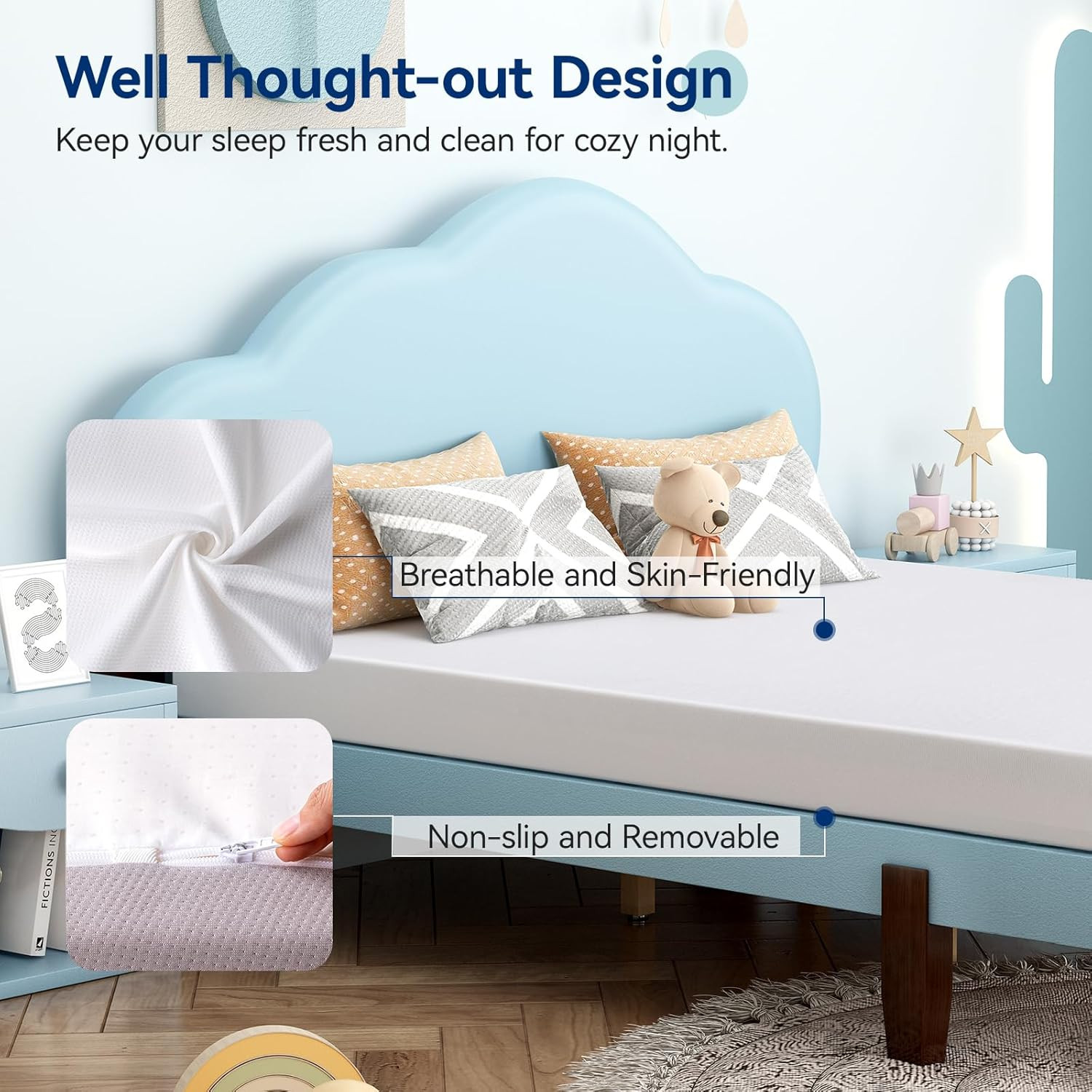 Memory Foam Mattress, Soft Plush Feel, 6 Inch, Twin, White/Grey