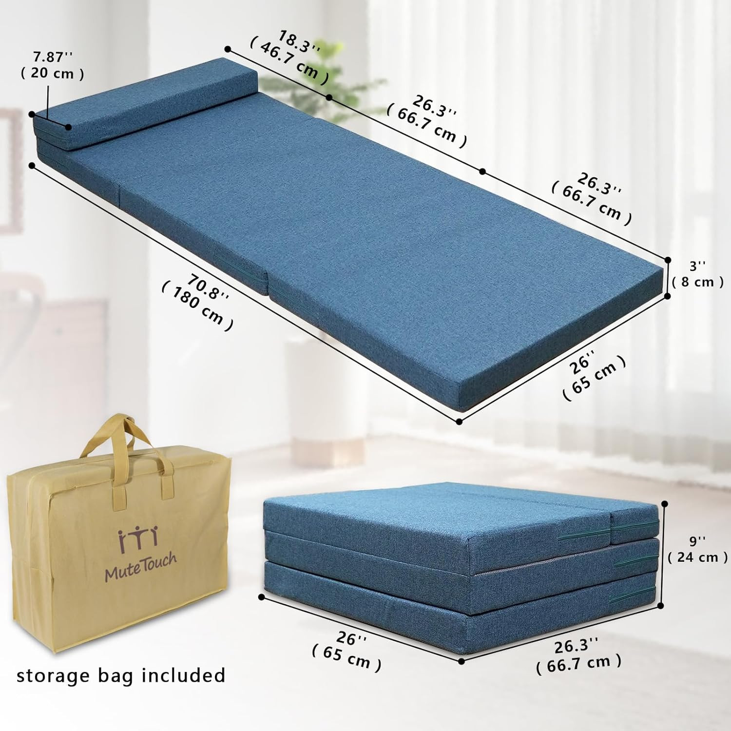 Portable Twin Folding Mattress – 3″ Thick Foam Floor Bed for Camping & Travel