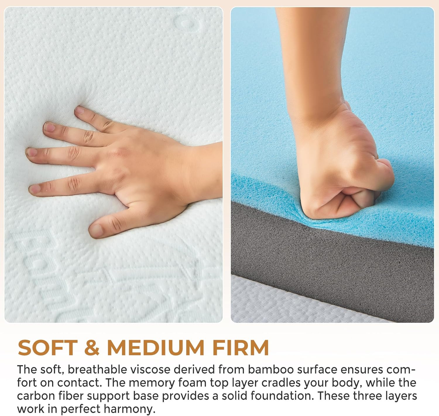 4-Inch Trifold Memory Foam Mattress with Bamboo Cover for Camping & Guests