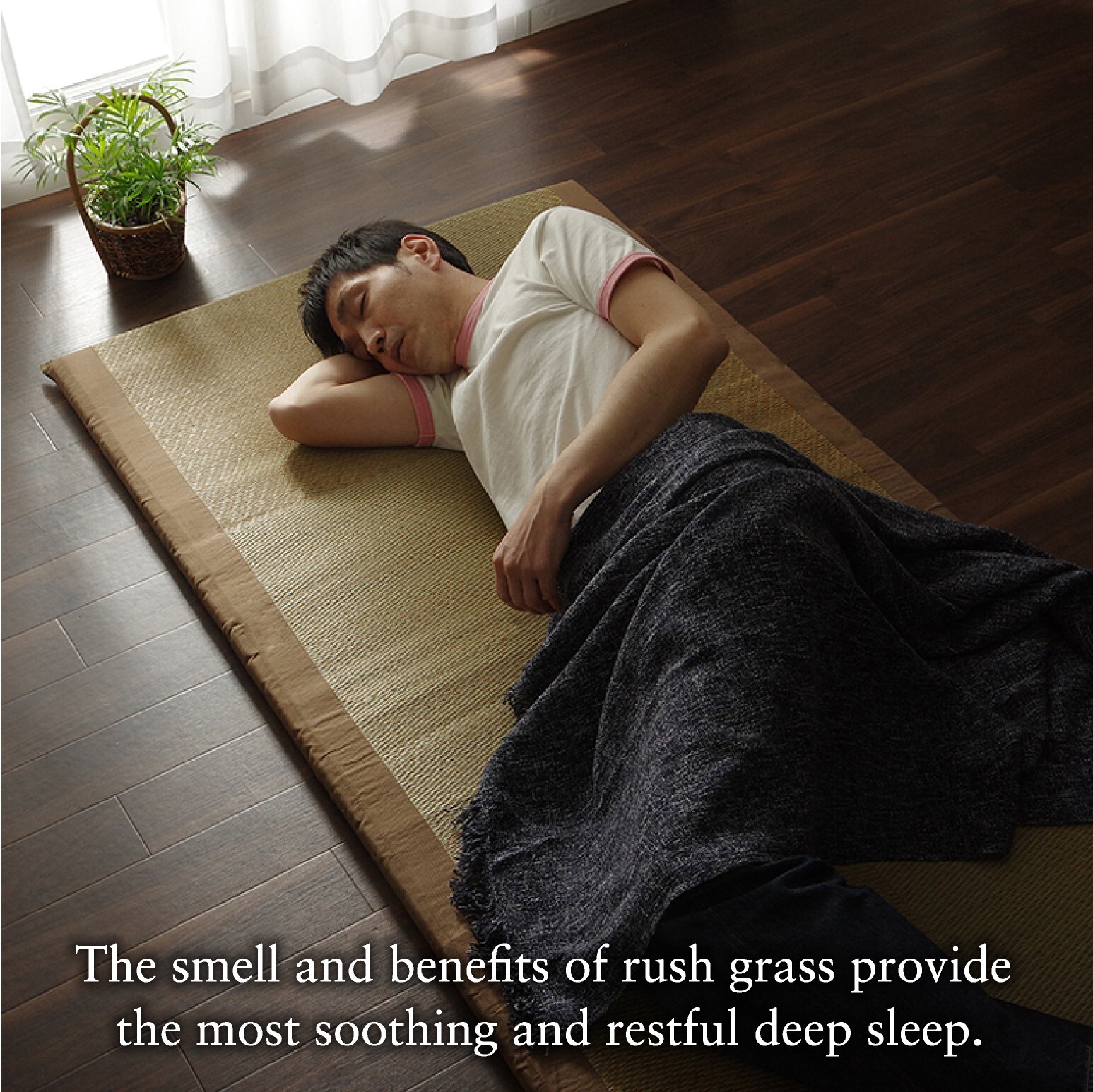IKEHIKO Tatami Mattress Japanese rush grass Twin Foldable Bed Futon Black 1372