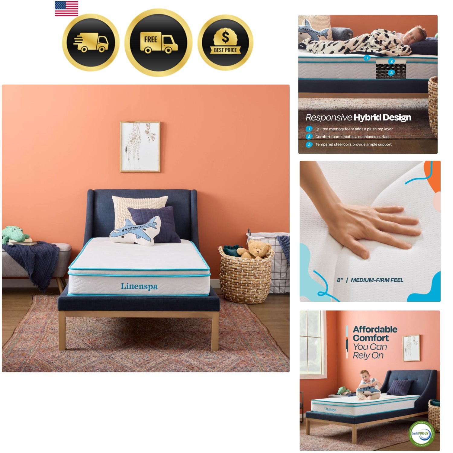 8 Inch Memory Foam Hybrid Mattress – Medium Firm – Bed in a Box – Breathable,…