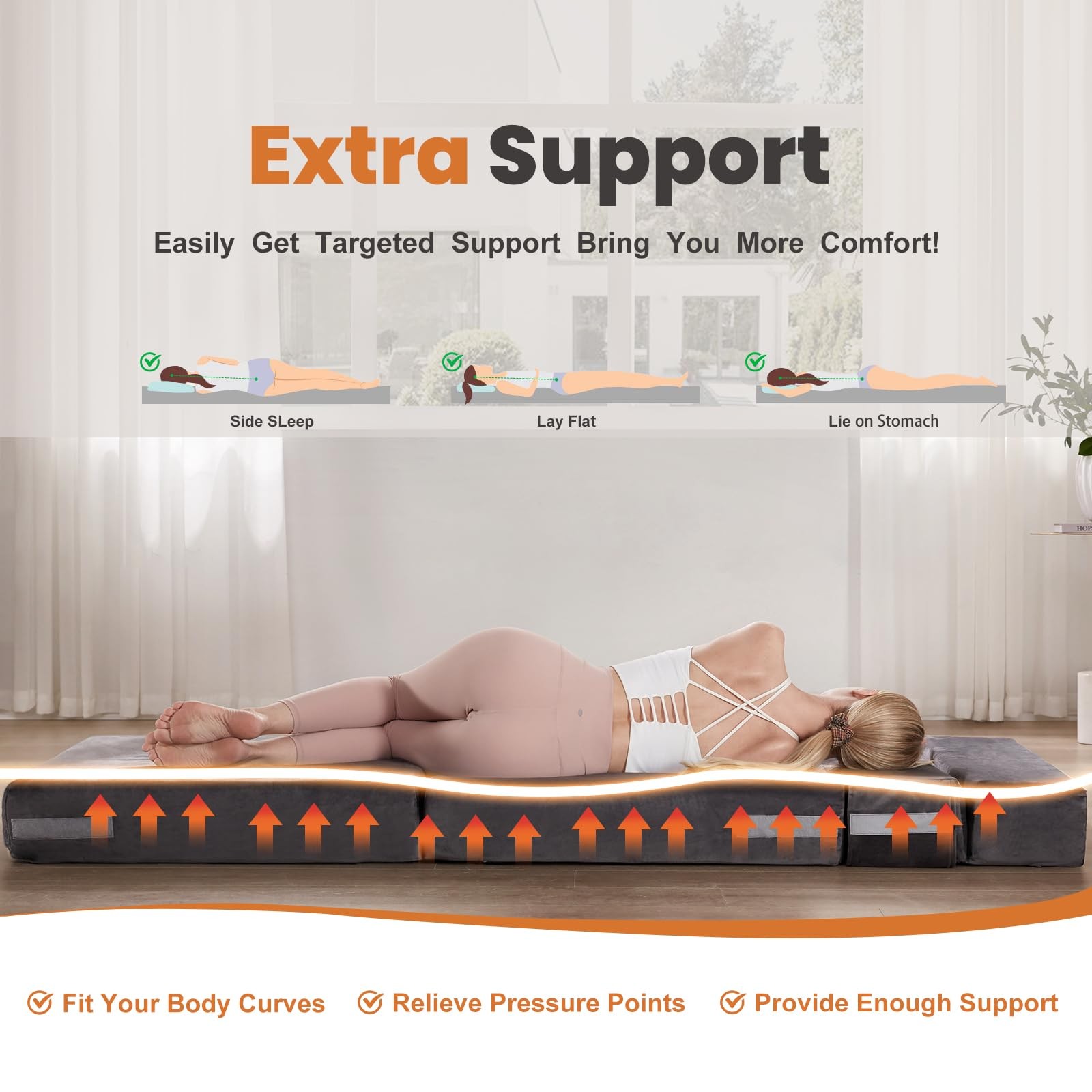 6 Inch Folding Sofa Bed Memory Foam Folding Mattress Topper with a Pillow and…