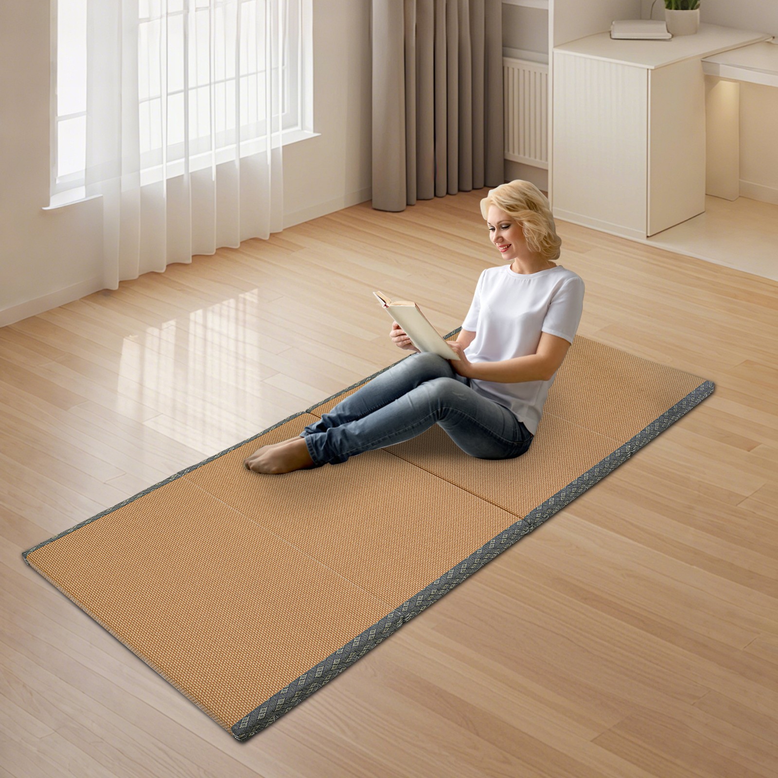 Japanese Tatami Mat Foldable 100x200x5cm Floor Mattress Meditation Mat New