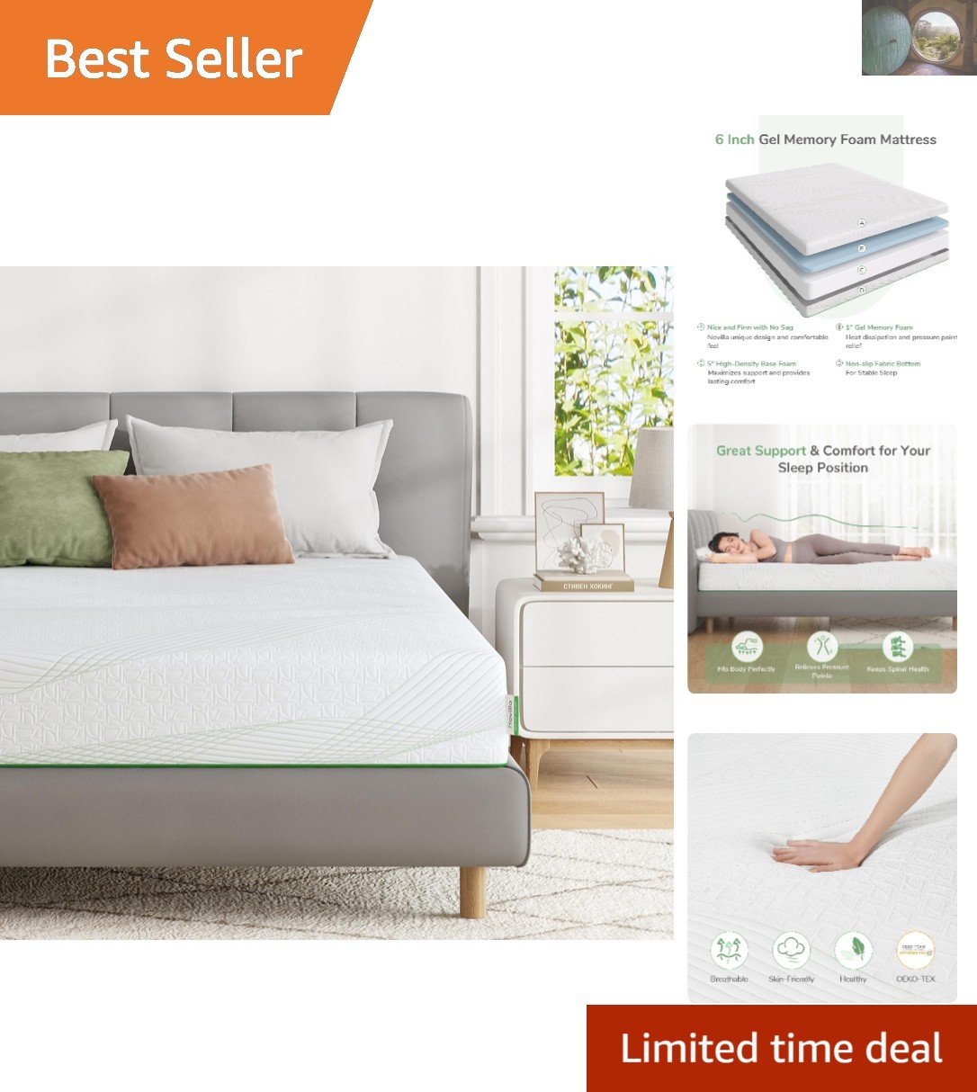 Cooling Gel Memory Foam Twin Mattress 6 Inch – Back Pain Relief & Support