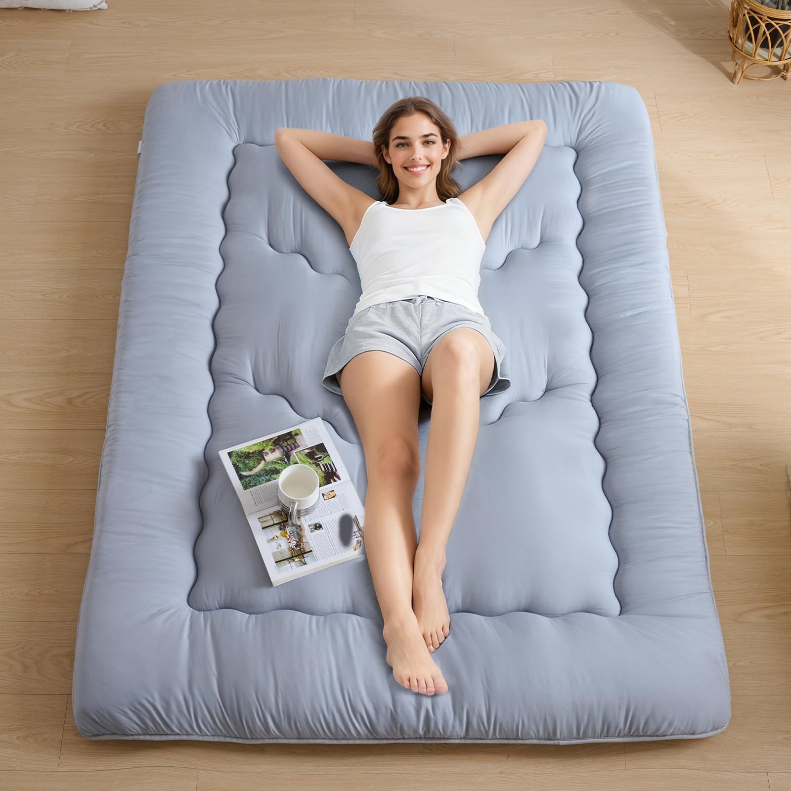 Japanese Floor Mattress, 3.5″ Thicken Futon Mattress Tatami Mat, High Density…
