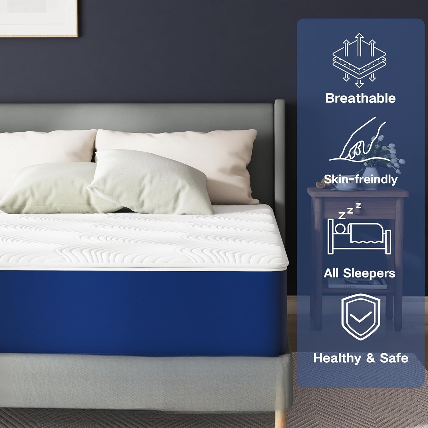 12″ Queen Mattress – Cooling Memory Foam, Firm Support & Washable Cover