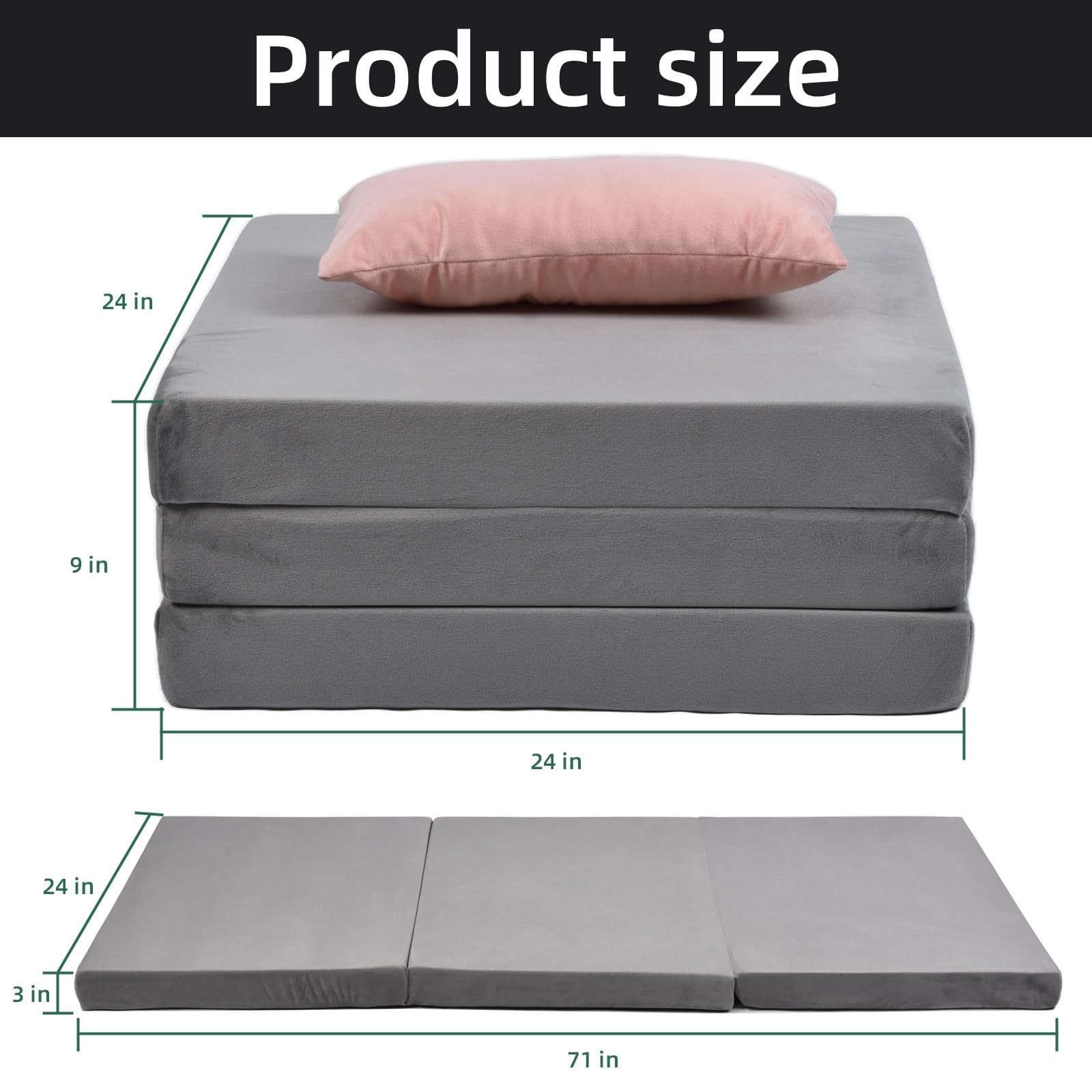 Folding Mattress, Trifold Memory Foam Mattress with Collapsible and Washable …