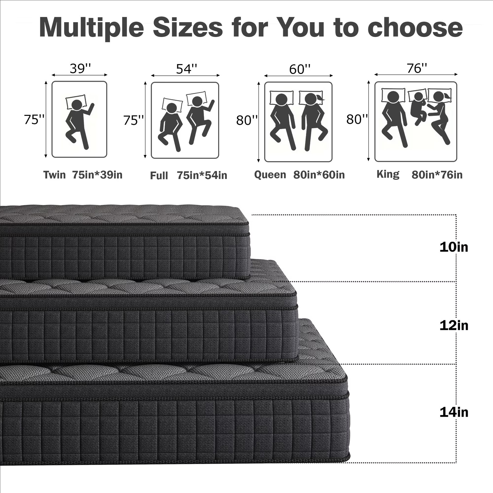 12 Inch Queen Hybrid Mattress in a Box, Cooling Gel Memory Foam Mattress with In