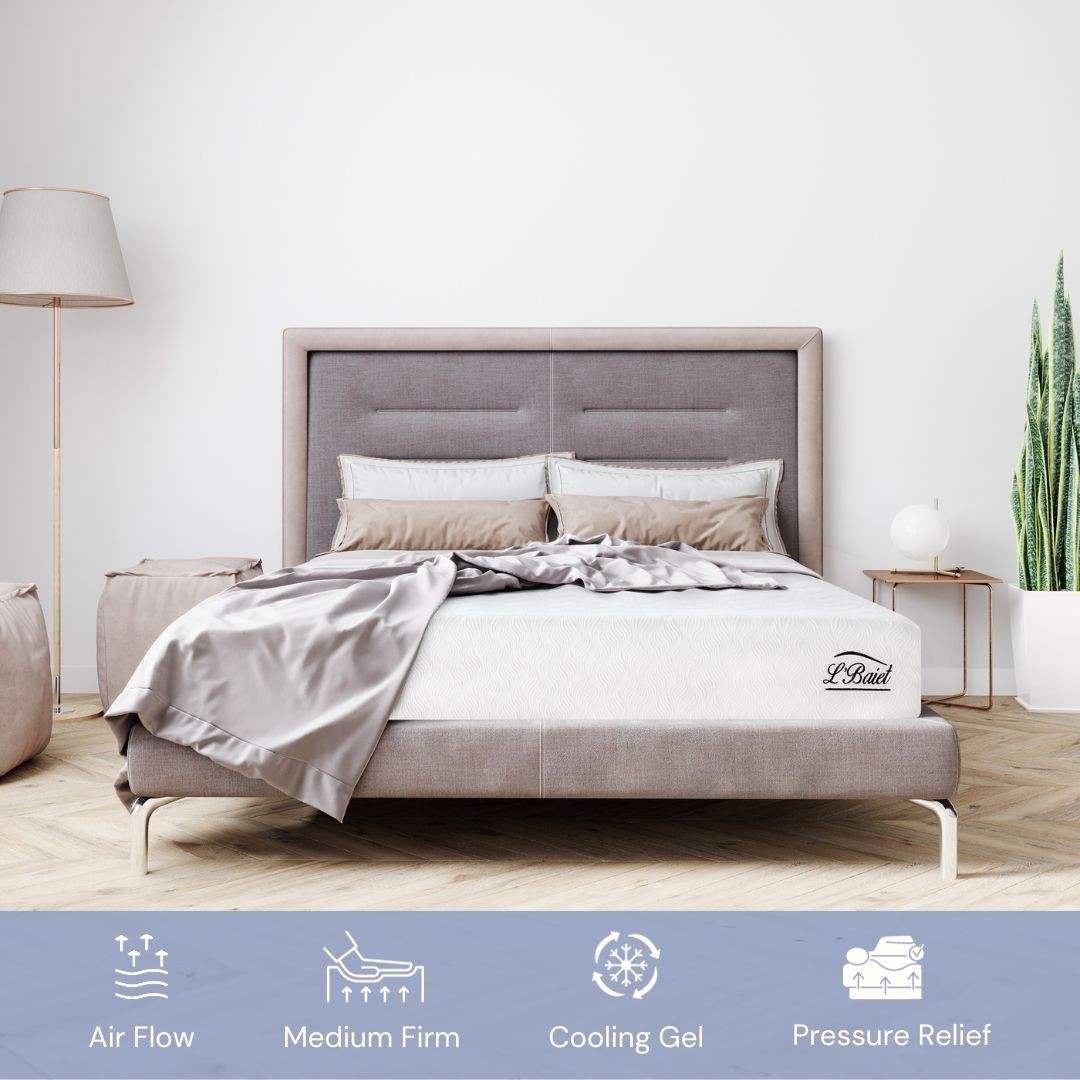 L’Baiet 10″ Bed in a Box Gel Medium Firm Memory Foam King Size Mattress in White