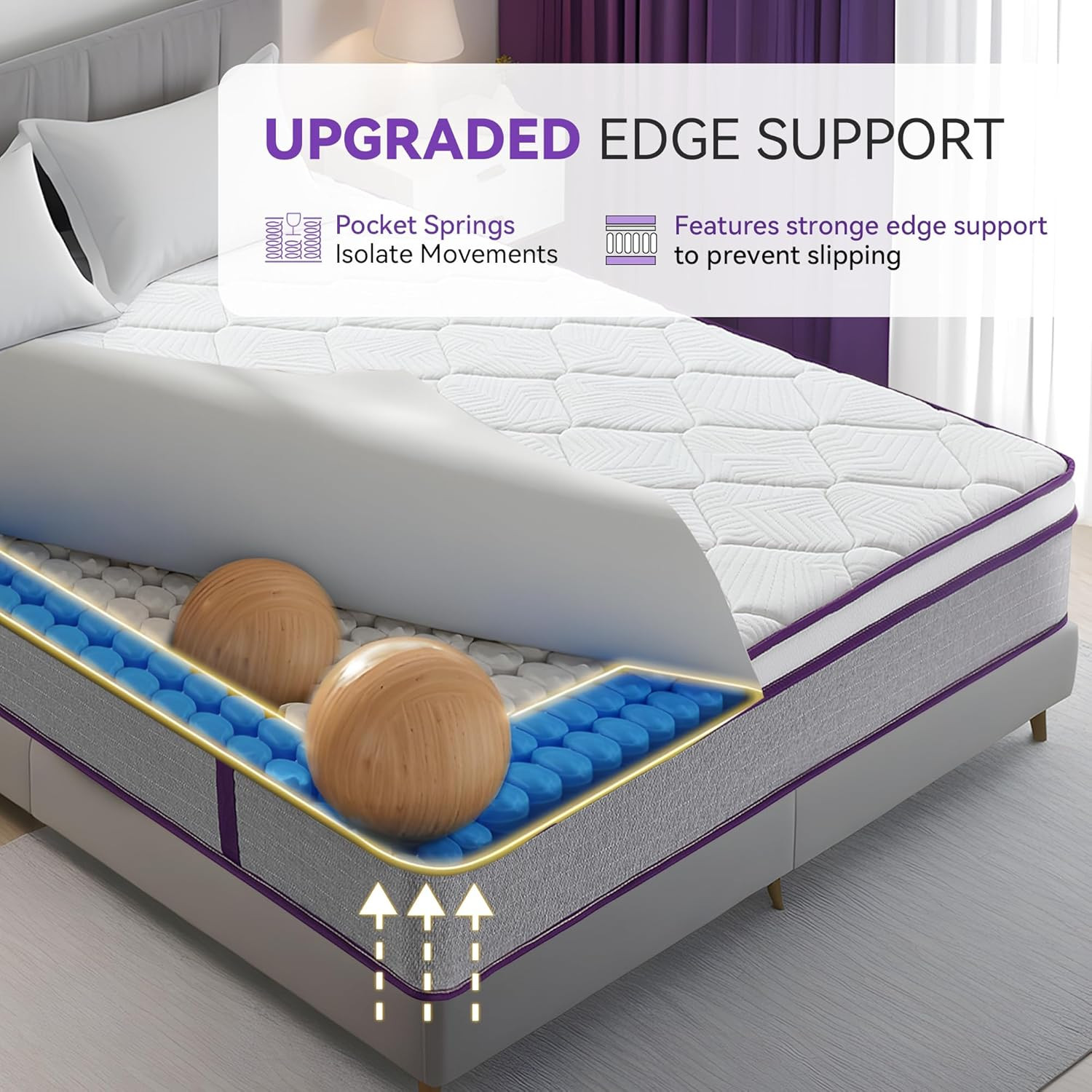 Queen Mattress, 12 Inch Hybrid Mattress with Gel Memory Foam and Pocket Spring,