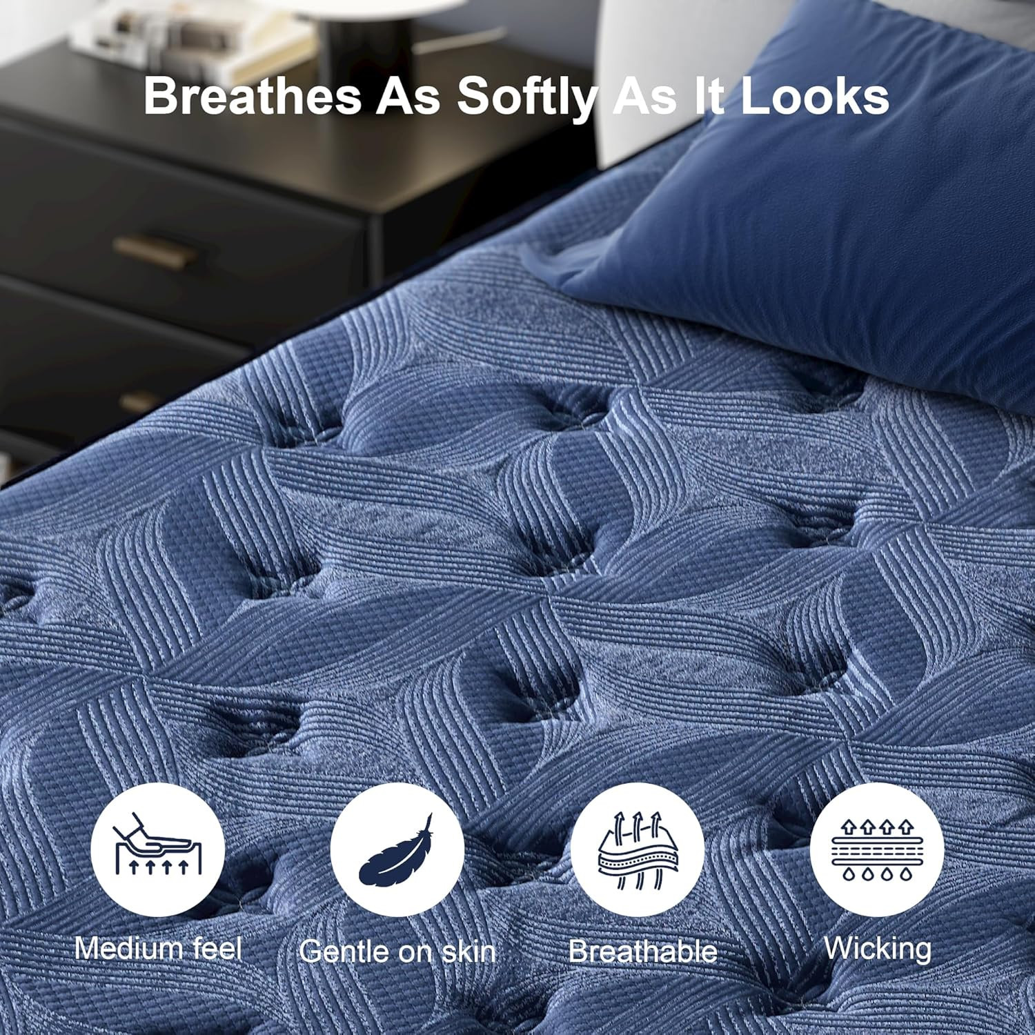 14″ Queen Medium Plush Memory Foam Hybrid Mattress for Deep Sleep, Blue