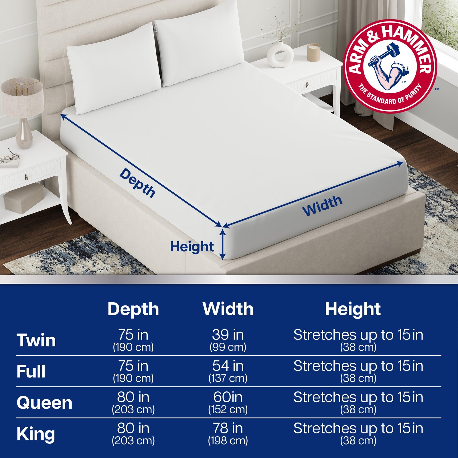 Arm & Hammer Cooling Comfort Fitted Mattress Protector, Twin Twin, White