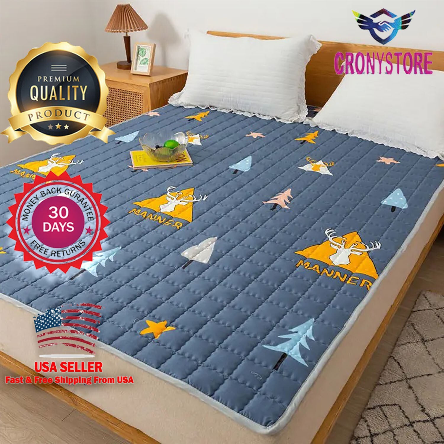 Queen Size Mattress Topper, 1200 GSM Cooling Cushion, Mattress Pad for Back Pain