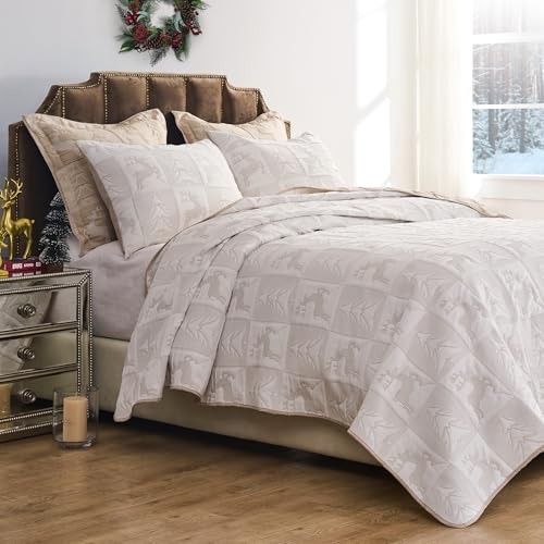 Greenland Home Novelty Holiday Reversible 3-Piece Full/Queen Reindeer Games