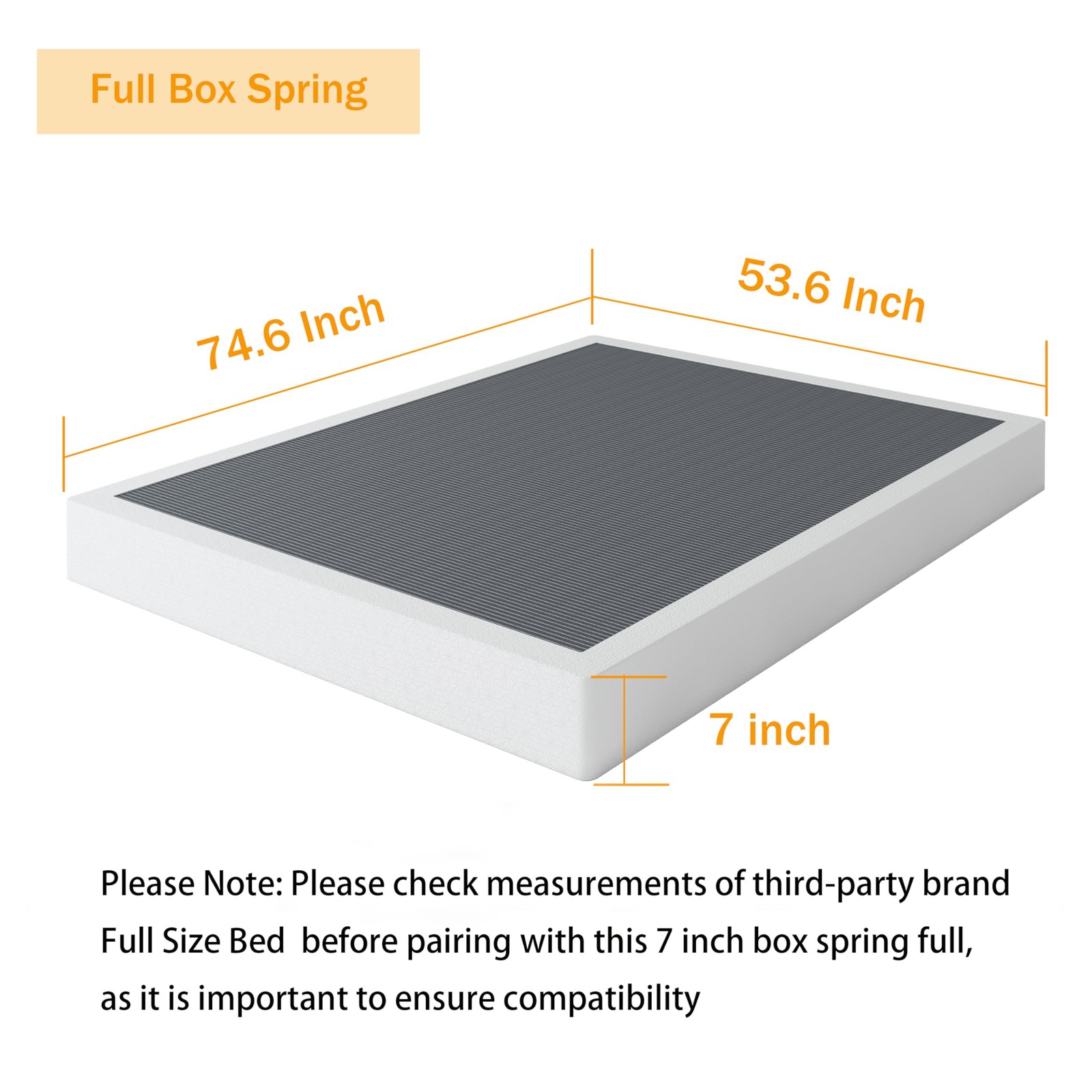 SHLAND 7 Inch Box Spring Full Size Bed Base, 3000 lbs Black Heavy Full,